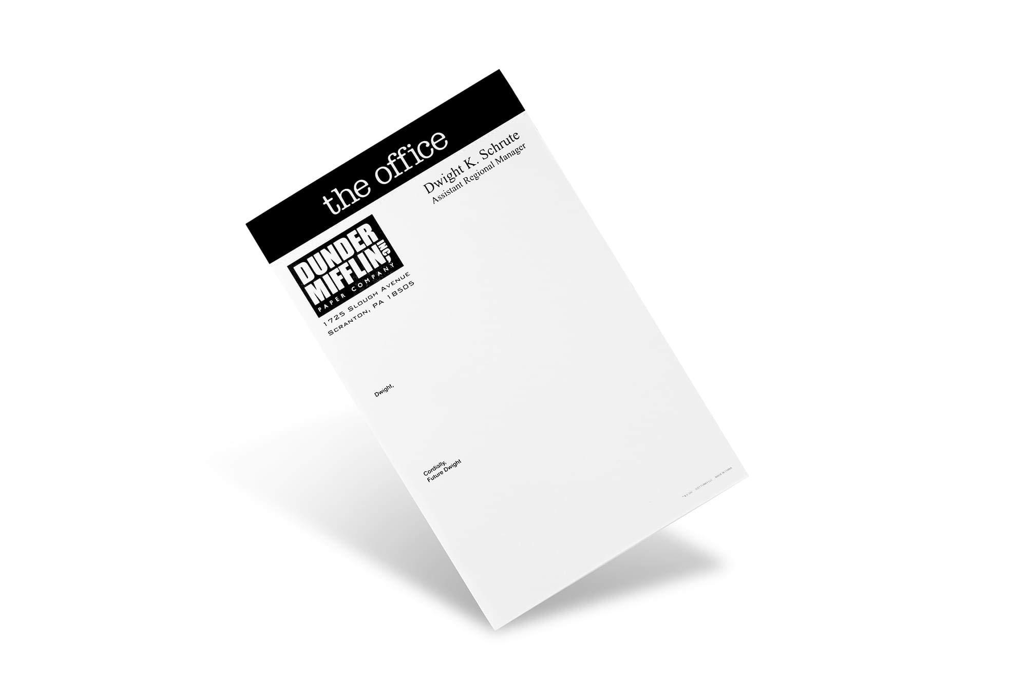 JUST FUNKY The Office “Dear Future Dwight” Notepad - Novelty 5x8-Inch, 50-Sheet Memopad - Looks Like Dunder Mifflin Paper Company's Dwight K. Schrute Blank Memos, Funny Tablet For Work, Home, School