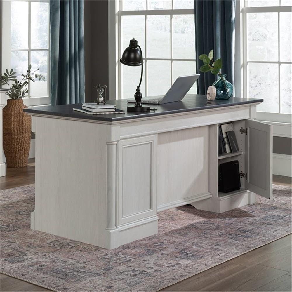 Sauder Palladia Office Desk with Drawers, Executive Desk with File Cabinet Storage, Cable Management, Keyboard Tray, in Glacier Oak Finish - Image 8
