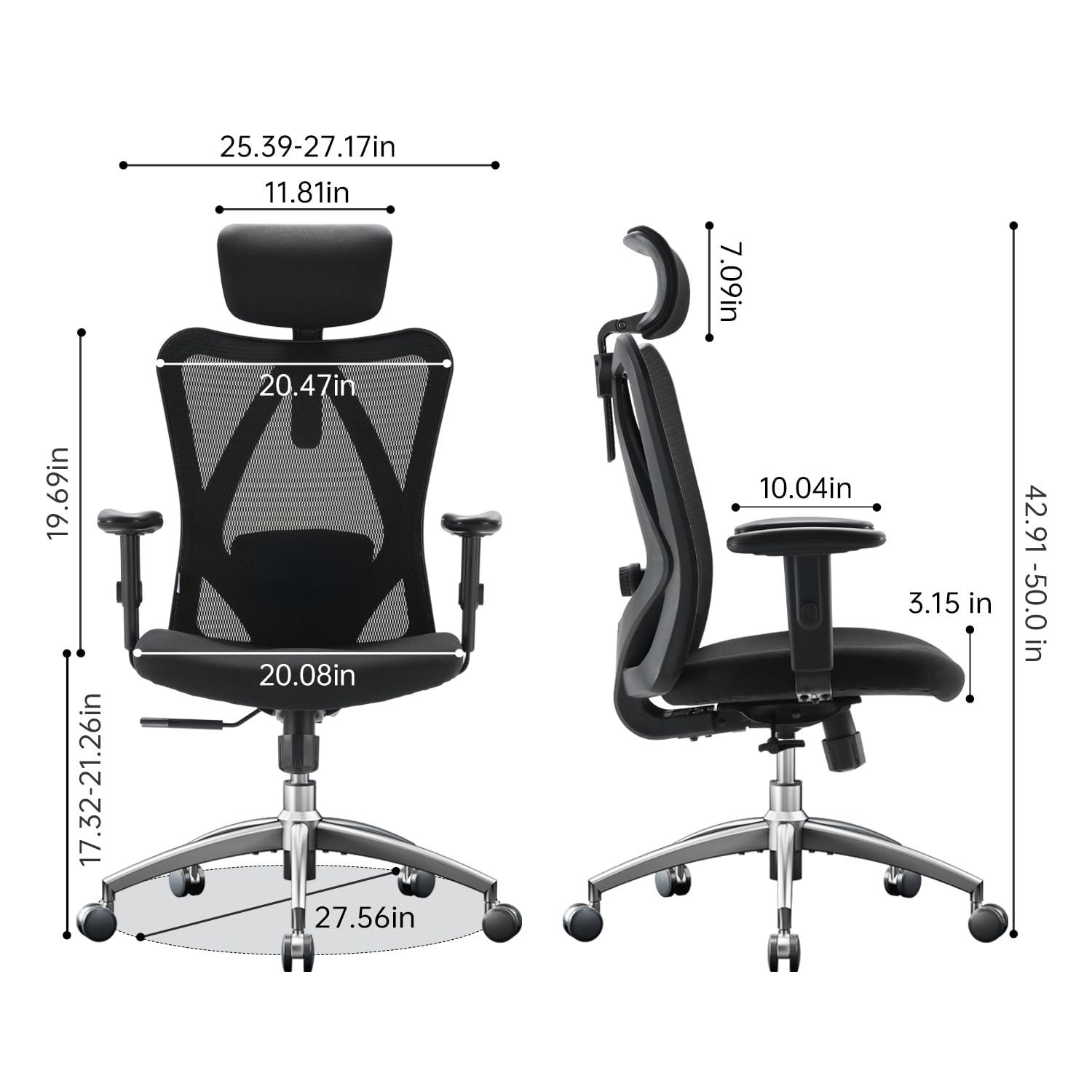 SIHOO M18 Ergonomic Office Chair for Big and Tall People Adjustable Headrest with 2D Armrest Lumbar Support and PU Wheels Swivel Tilt Function Black - Image 3