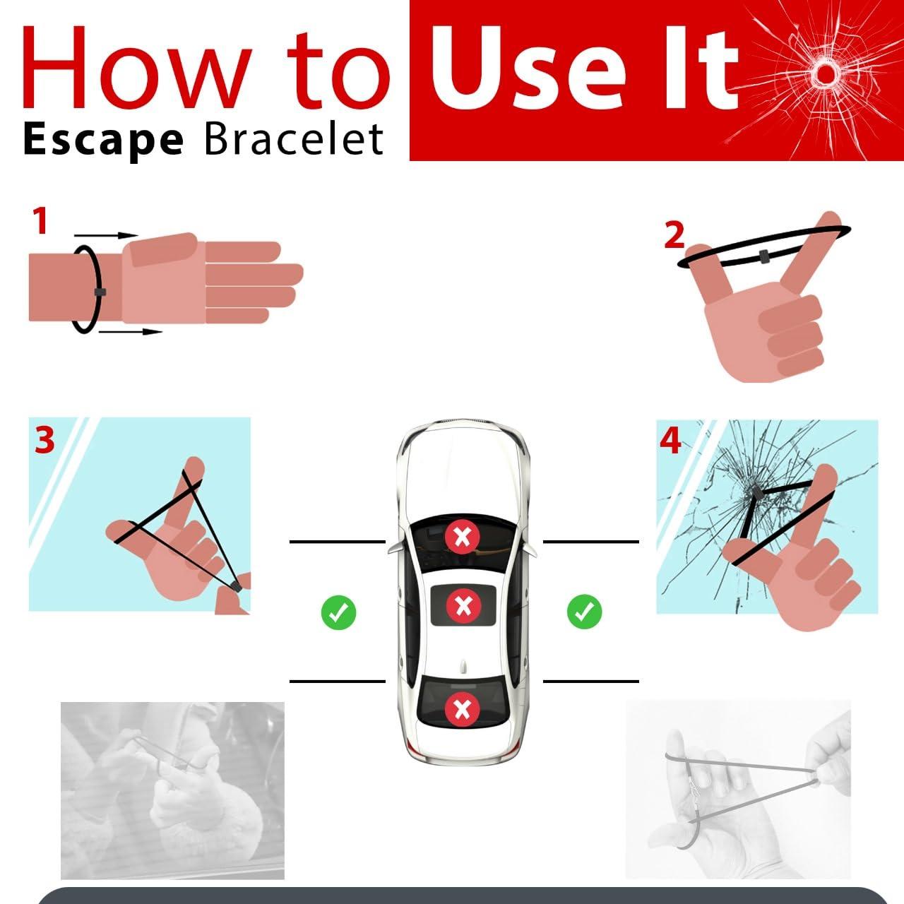 2X Pcs Bracelet Car Window Breaker Tactical Wrist Strap Escape Glass EDC Self Defense Emergency Tool Tempered Safety Tungsten Carbide Bead Handcuffs Handcuff Key pens Accessories. - Image 2