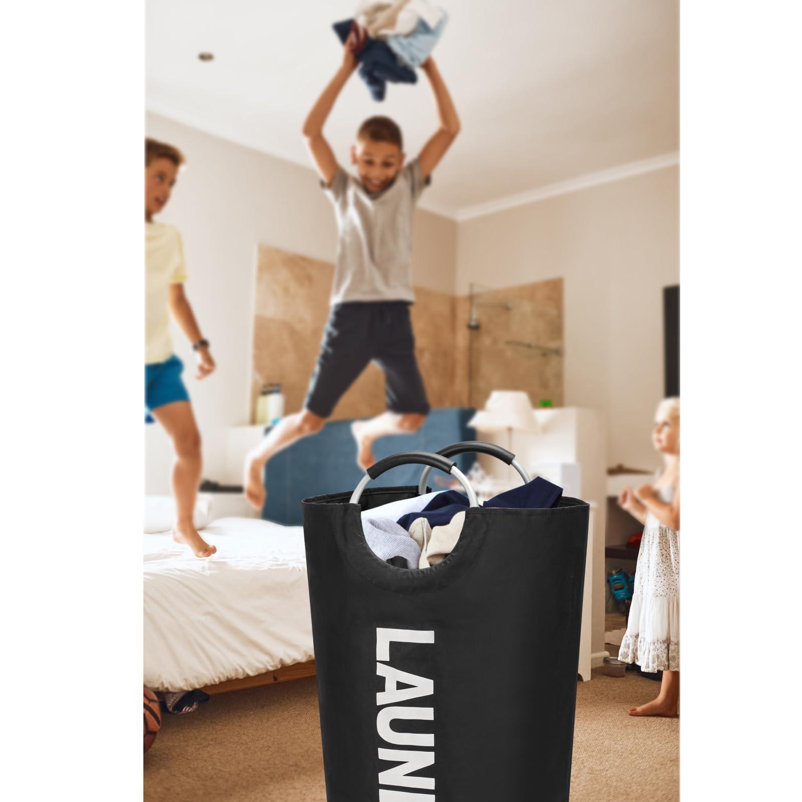 Maxsilan 90L Large Laundry Basket, Freestanding Tall Clothes Hamper, Collapsible Laundry Bag, Black - Image 9