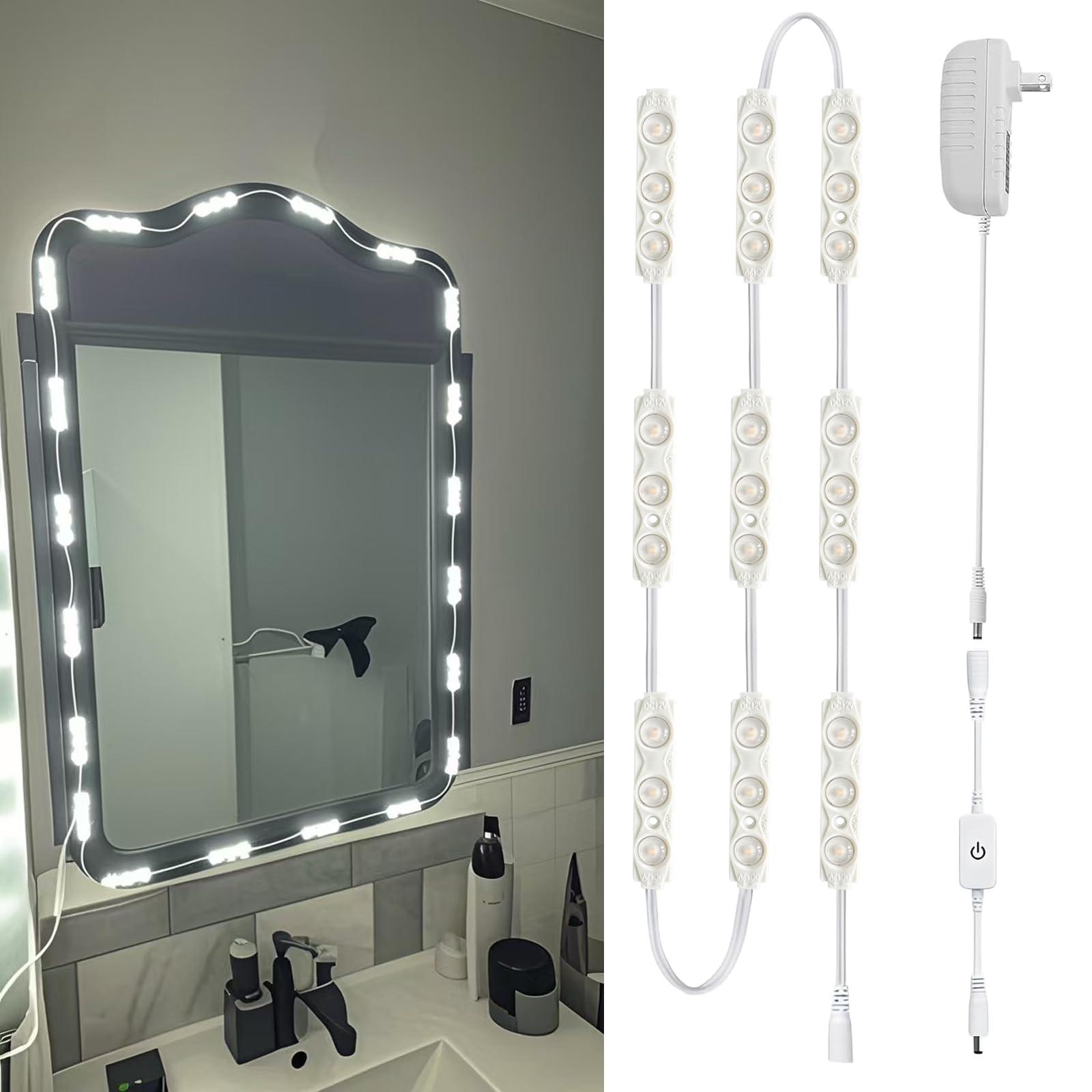 Hollywood Style Mirrored Vanity Light - 10ft Dimmable LED Light Strip with Touch Control, Ultra-Bright 6000K Daylight, Vanity Waterproof Bathroom Lighting (Mirror Not Included)