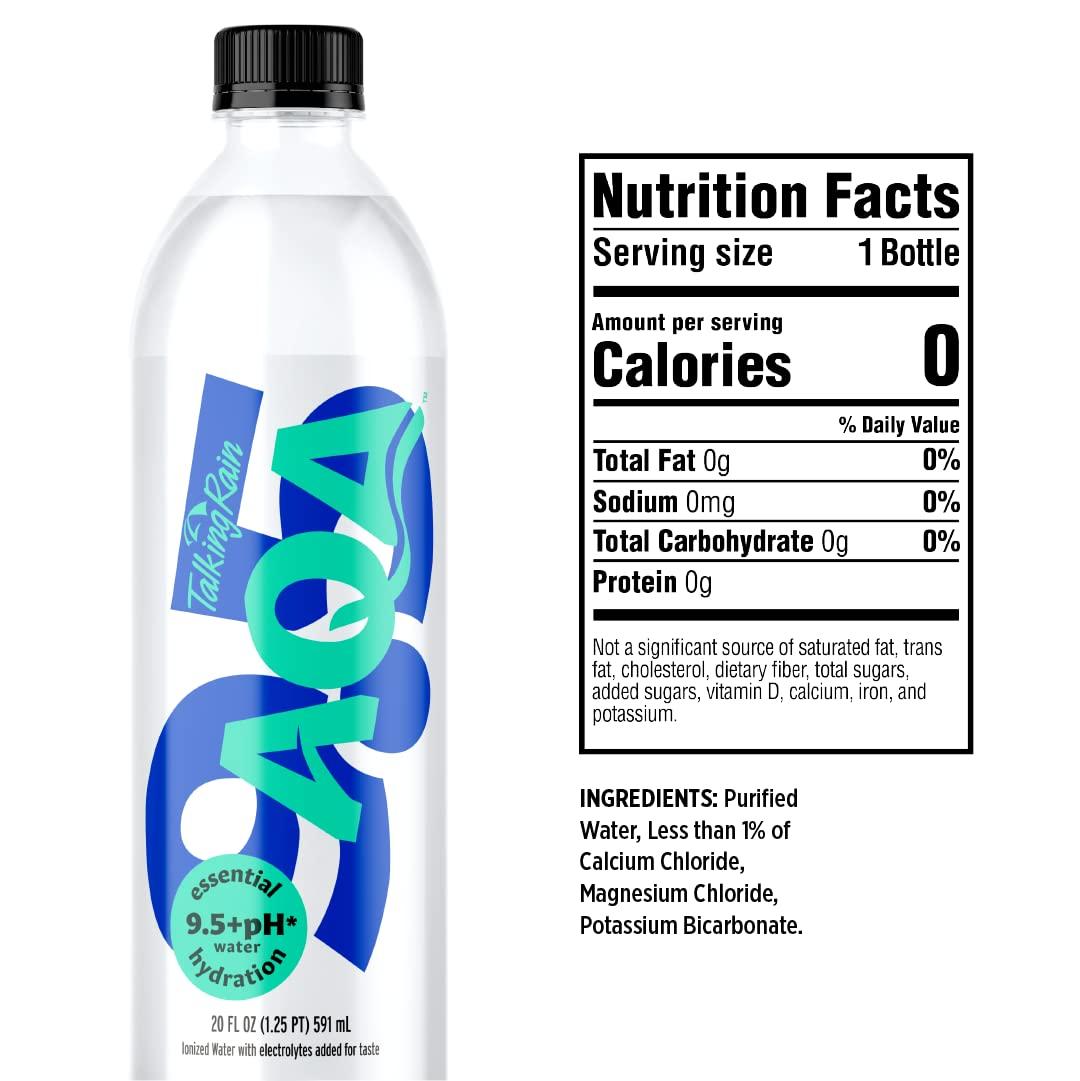 Talking Rain AQA Alkaline Ionized Bottled Water, 9.5 pH, with Electrolytes and Minerals Added for Taste, 20 fl oz Bottle (Pack of 12) - Image 2