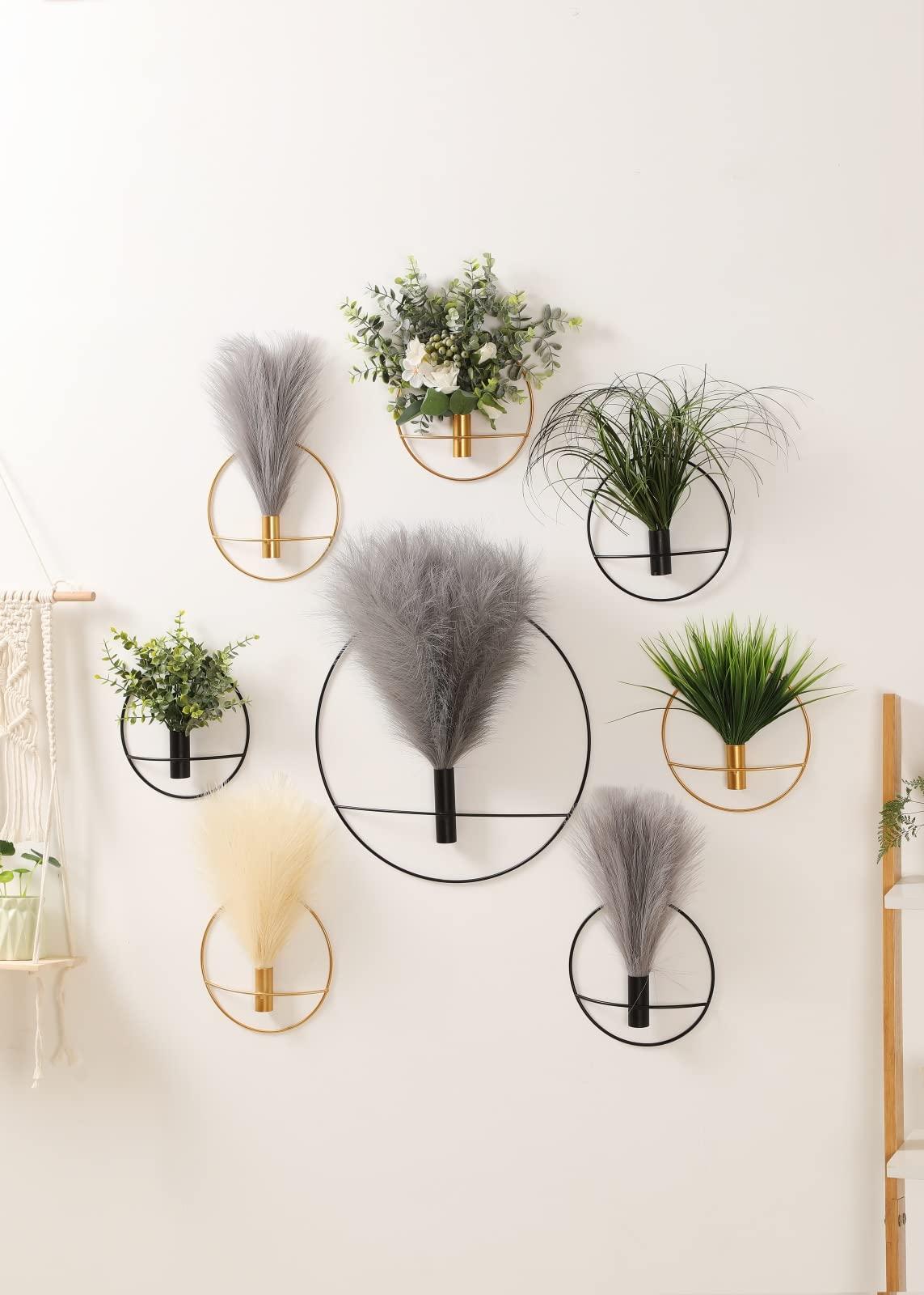 Pretty Jolly Boho Wall Decor, Wall-Mounted Metal Art, Hanging Artificial Pampas Display, Living Room, Bedroom, Bathroom, Diningroom, Fake Faux Plant 2 Pack Black Brown - Image 3
