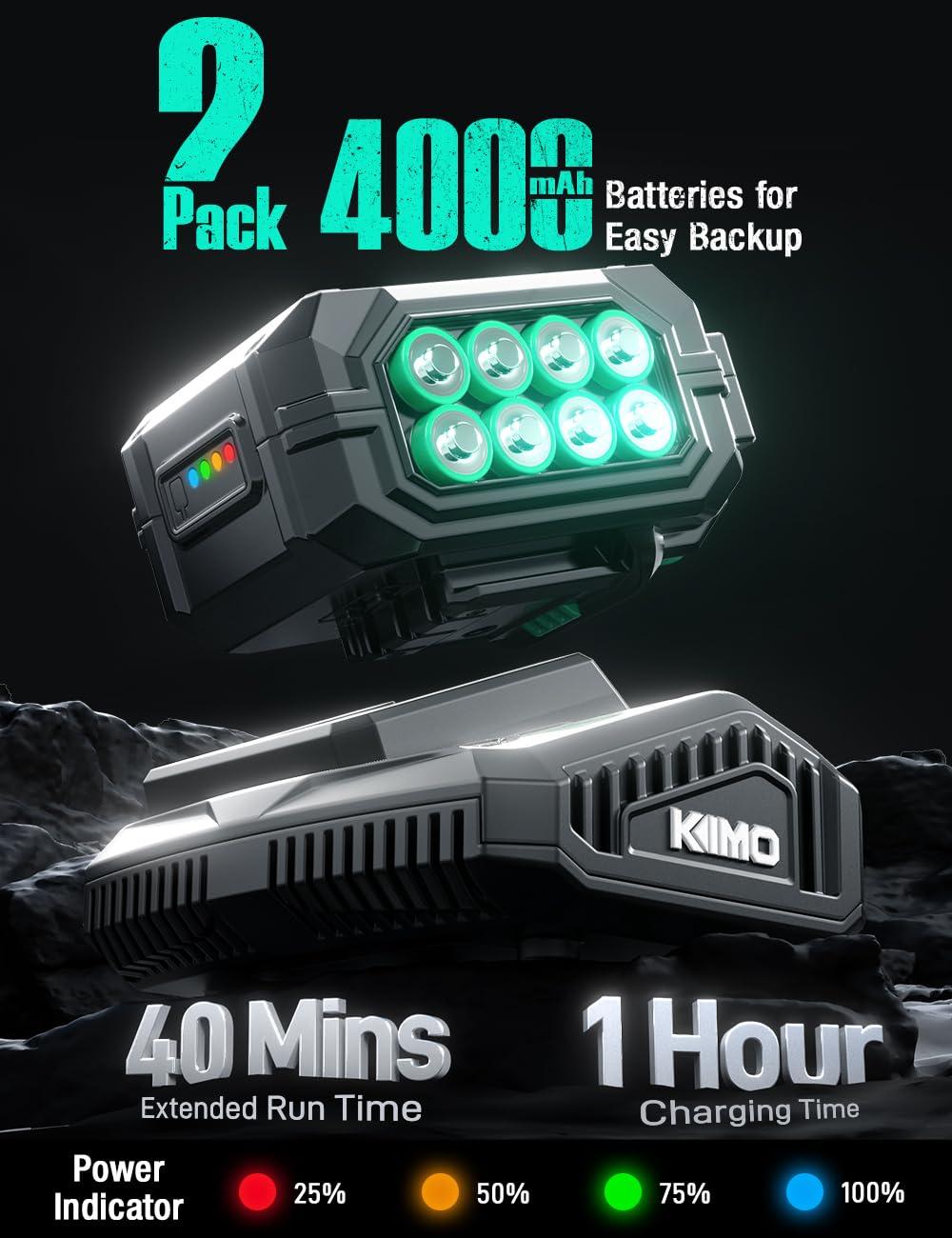KIMO Leaf Blower Cordless with Battery and Charger, 650CFM 160MPH, Turbo Mode and 4 Speeds, Brushless Motor, 2 Pack 4000mAh Battery Powered Leaf Blowers for Lawn Care, Shoulder Strap, 3 Extended Tube - Image 8