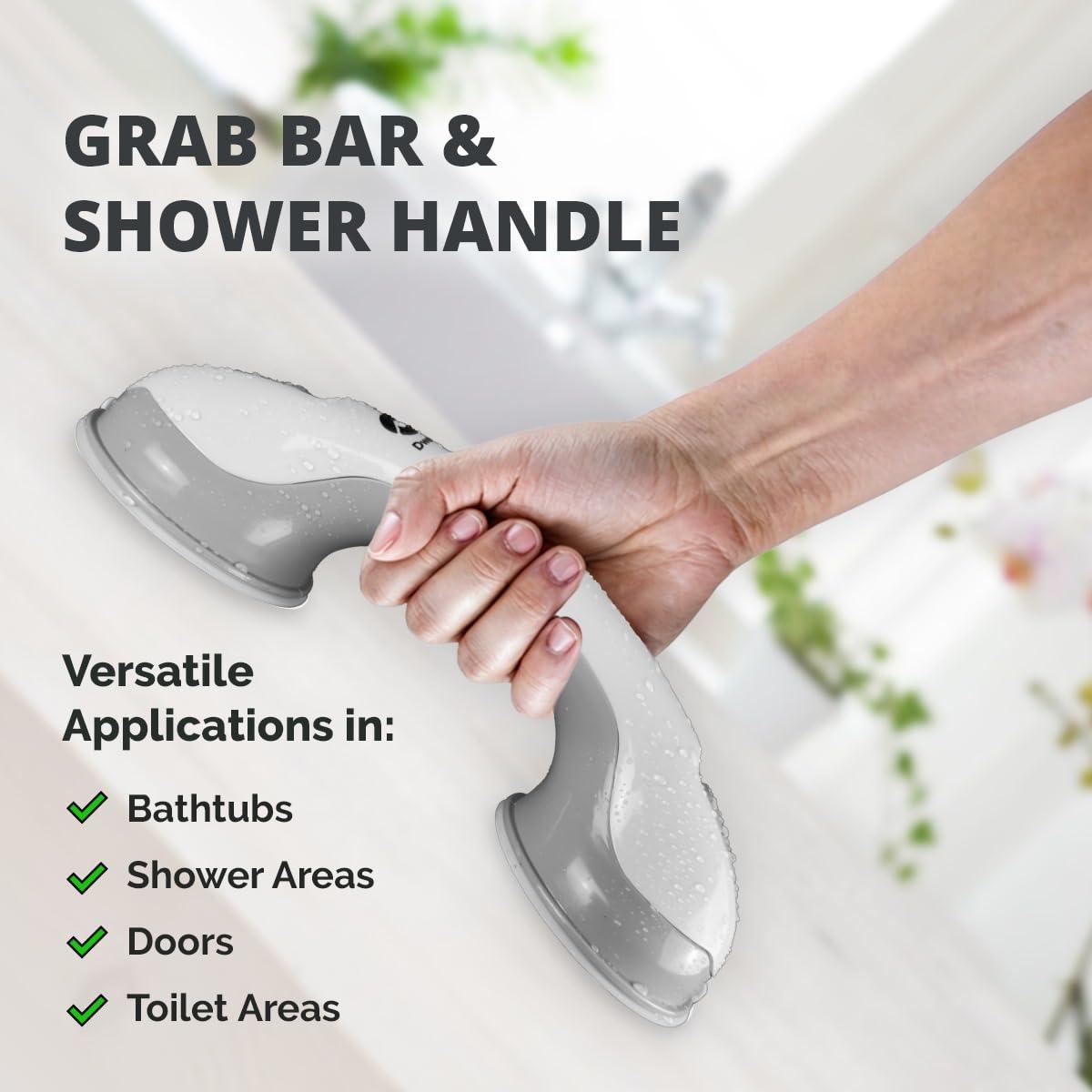 2Pack DwellDecor Grab Bars for Bathtubs and Showers, Shower Handles for Elderly Suction, Handicap Grab Bar, Suction Shower Grab Bars for Seniors, Bathroom Grab Bars, Shower Bars Safety, 12inch, Grey - Image 6