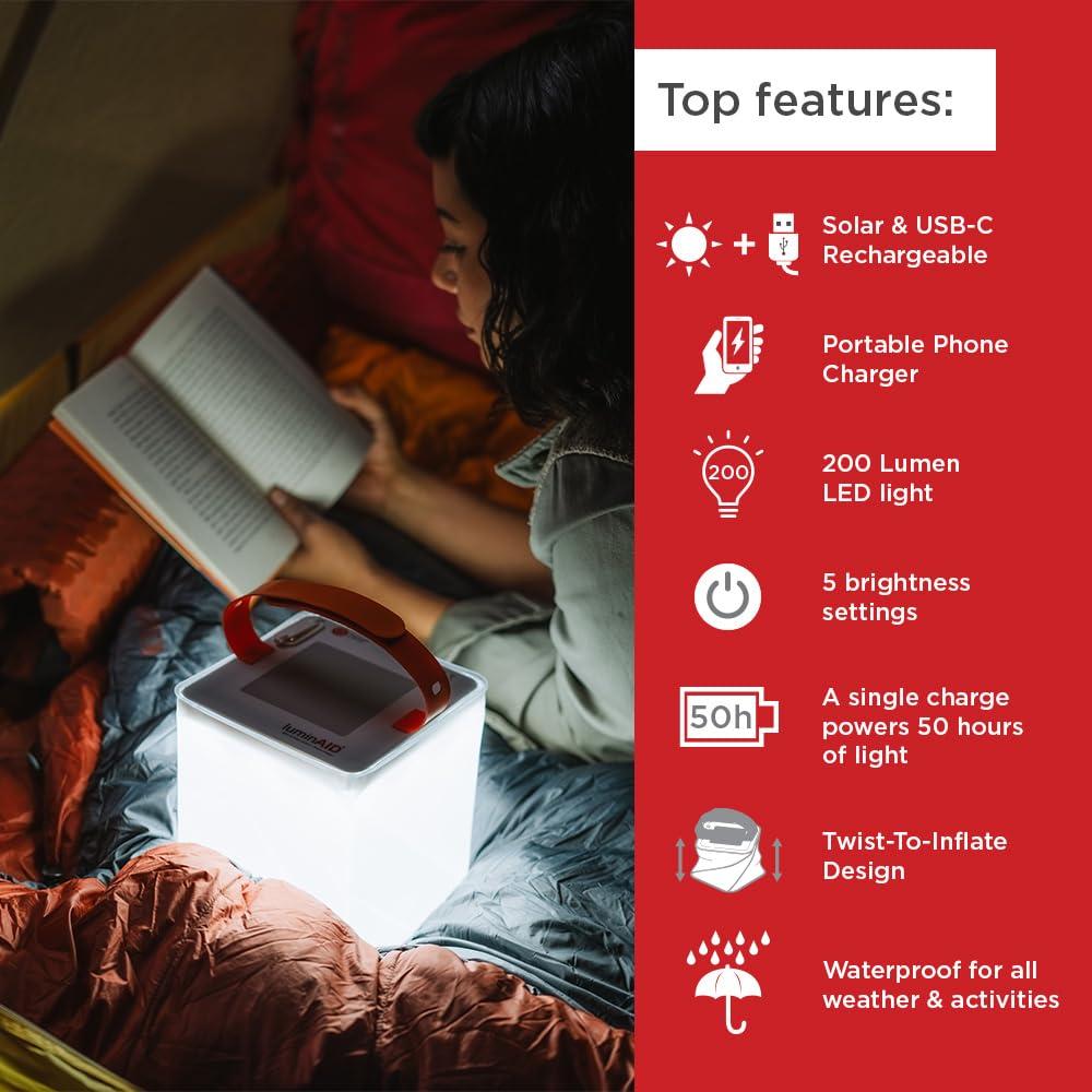 LuminAID Max Quick Inflate 2-in-1 Solar Camping Lantern and Phone Charger - Rechargeable LED Lamp for Camping, Hiking & Travel - Waterproof Emergency Light for Power Outages, Hurricane, Survival Kits - Image 3