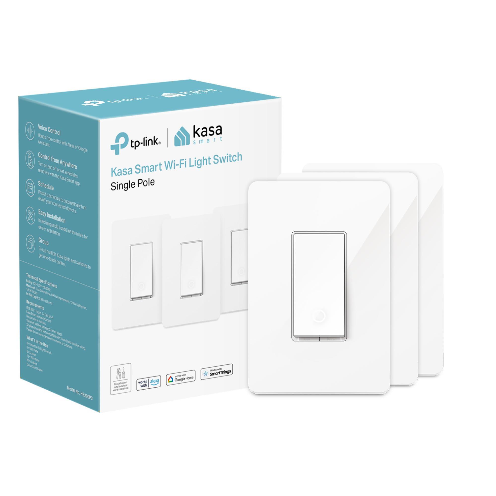Kasa Smart Light Switch HS200P3, Single Pole, Needs Neutral Wire, 2.4GHz Wi-Fi Light Switch Works with Alexa and Google Home, UL Certified, No Hub Required, 3-Pack , White