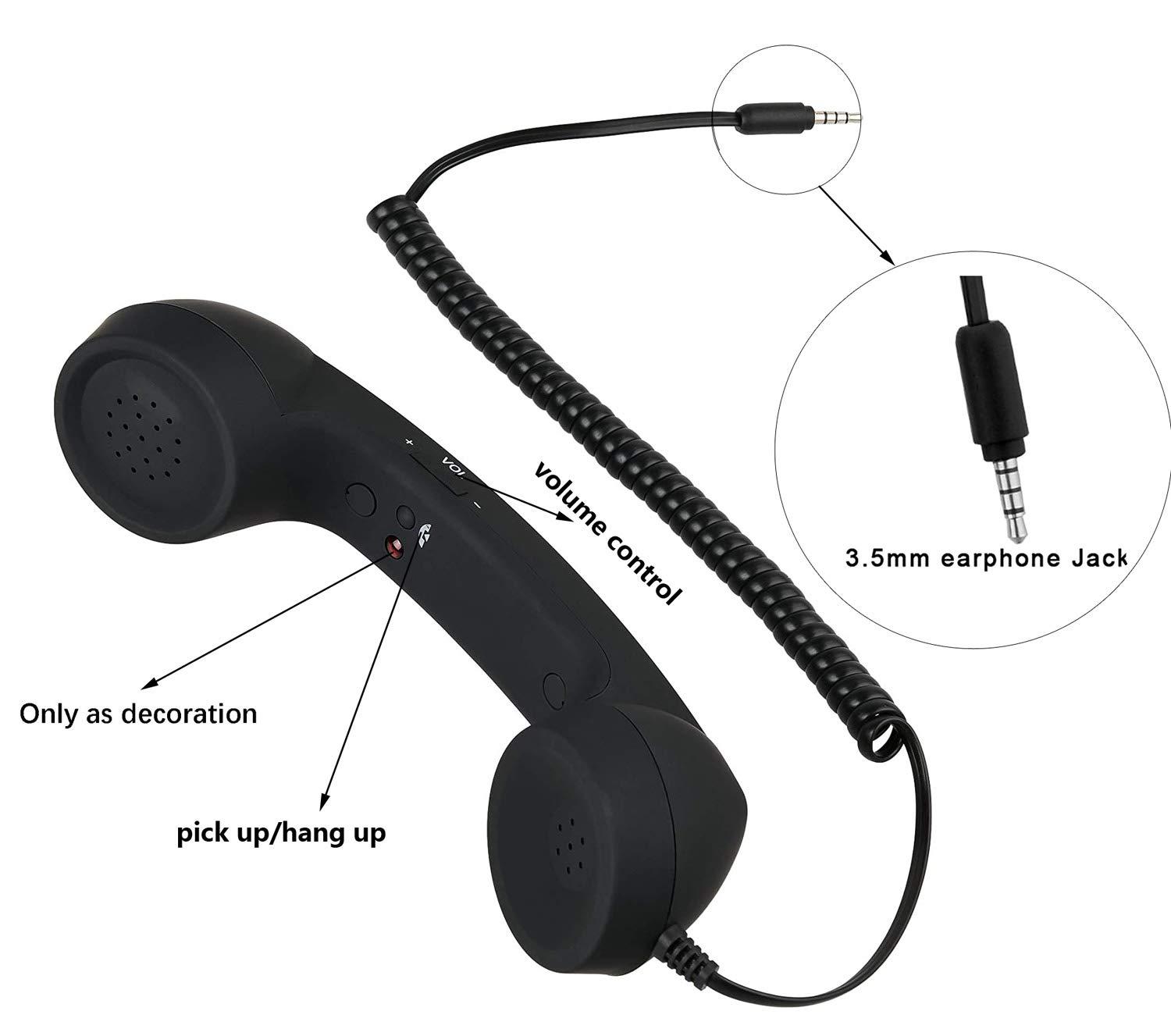 YTYKINOY Retro 3.5mm Telephone Handset Cell Phone Receiver Mic Microphone Speaker for iPhone iPad Mobile Phones Cellphone Smartphone (Black) - Image 3