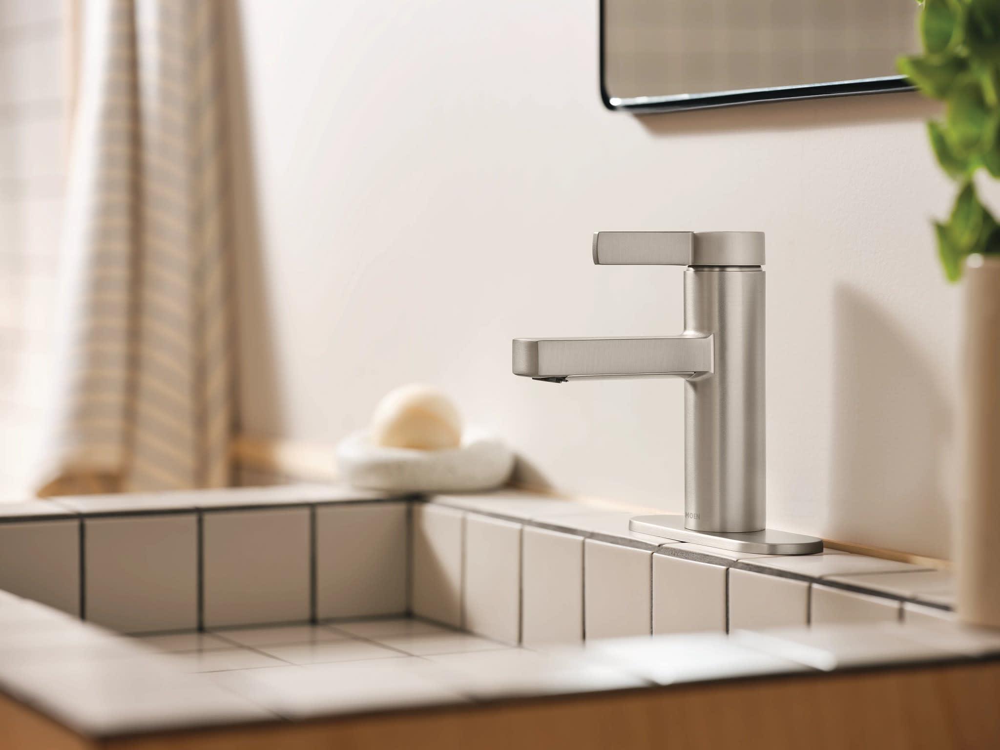 Moen Beric Spot Resist Nickel Modern One-Handle Single Hole Bathroom Faucet with Drain Assembly and Optional Deckplate for Your Bath Sink, 84774SRN - Image 2