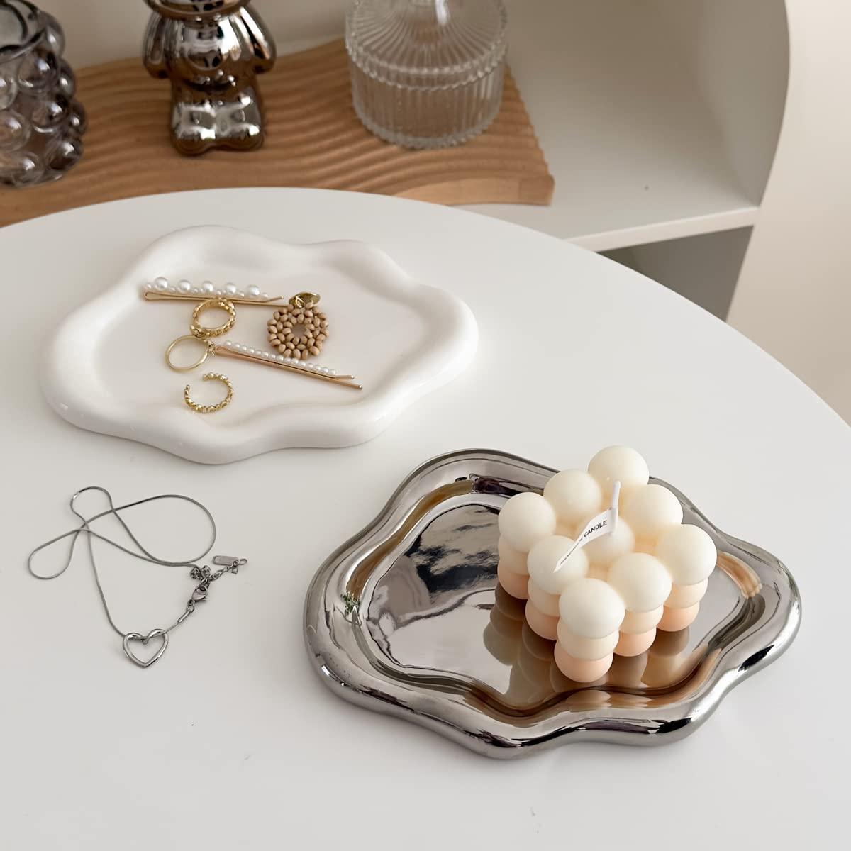 MDFAYE Jewelry Dish Trinket Tray for Women, Ring Dish Holder, Unique Cloud Shape Ceramic Plate Cute Things Vanity Aesthetic Room Decor Mother's Day Birthday (White) - Image 9