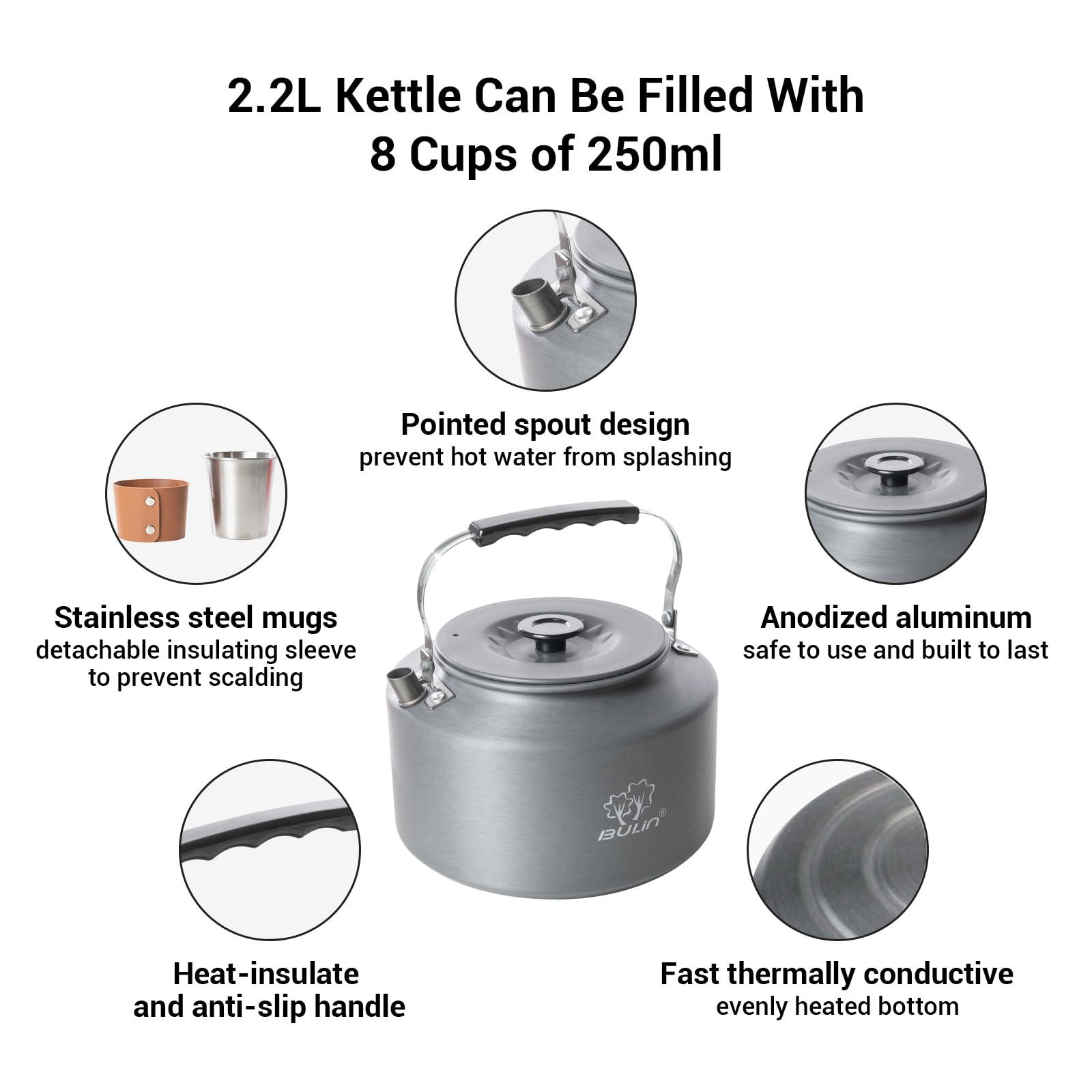 Bulin 2.2L Camping Kettle with 2&4 Stainless Steel Cups for Outdoor Camping Cookware Hiking Backpacking Kitchen Campfire and Picnic, Carrying Bag - Image 3
