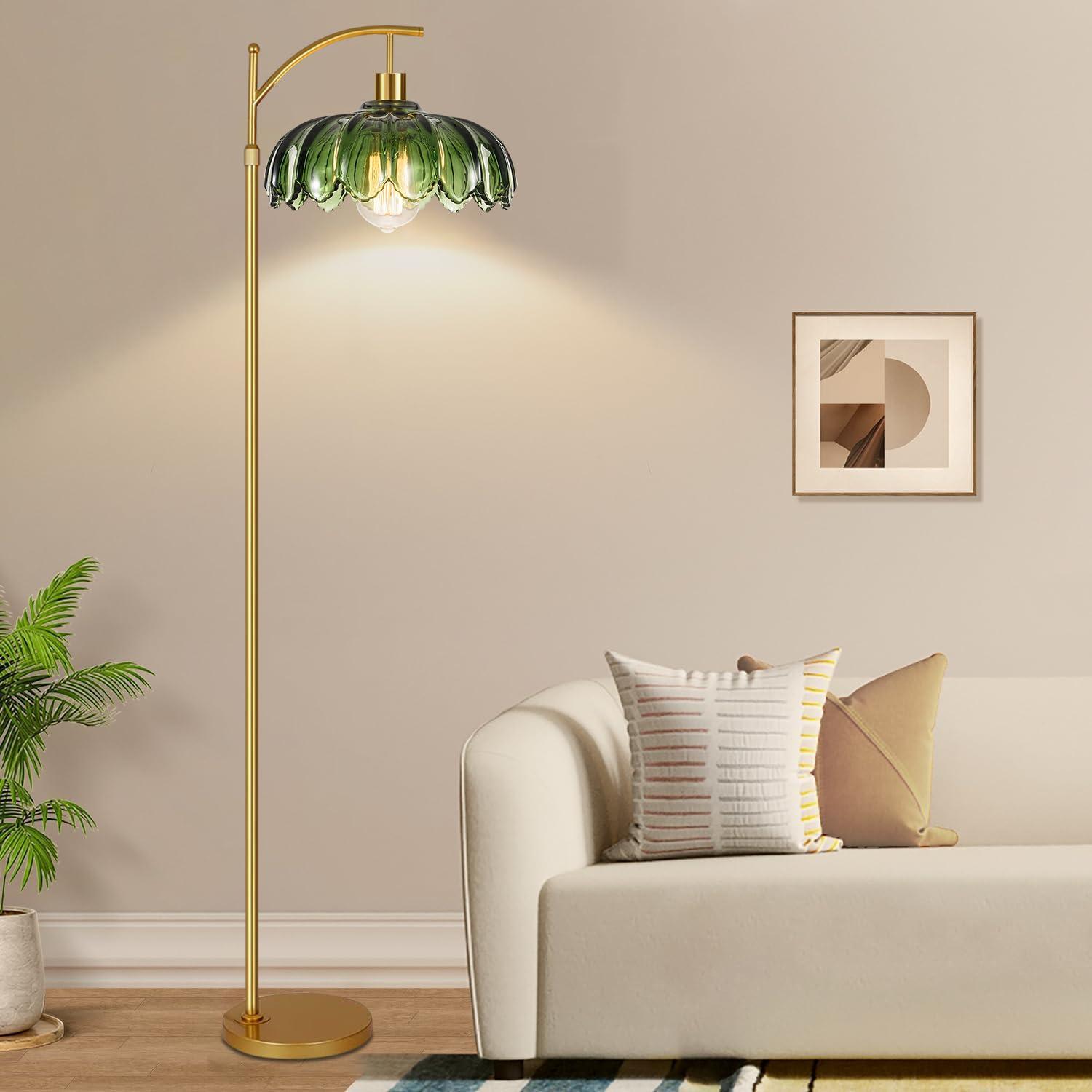 ILLMTW Gold Floor Lamp for Living Room,Bedroom,Mid Century Modern Standing Lamp with Remote,Dimmable Brass Tall Lamp Vintage Retro Green Glass Arc Floor Flower Floor Light Boho Bohemian - Image 7