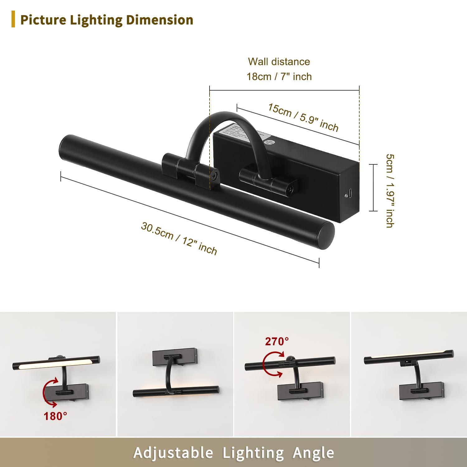 DESOOP Battery Operated Picture Lights for Wall Black Art Light Wireless Gallery Lights with Timer and Remote 12 Inch 2W Warm White - Image 5