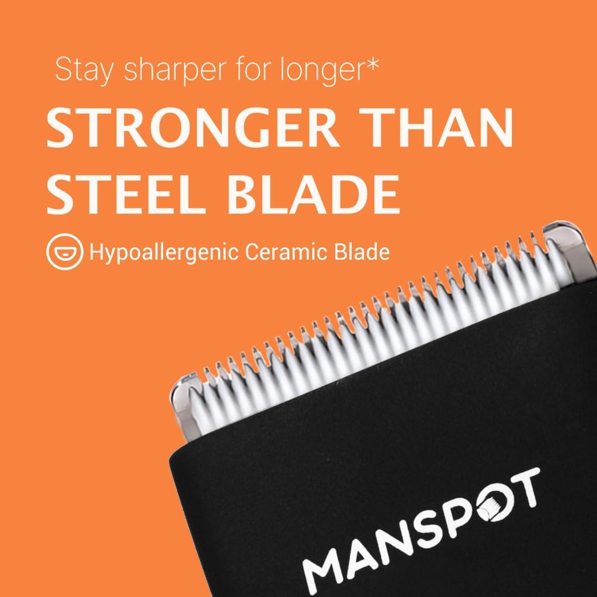 MANSPOT Manscape Groin & Body Hair Trimmer for Men, Electric Ball Pubic Trimmer Shaver,Manscape Kit with 4 Guard,Replaceable Ceramic Blade Heads,Waterproof Wet/Dry Shaver,90 Minutes Shaving - Image 3