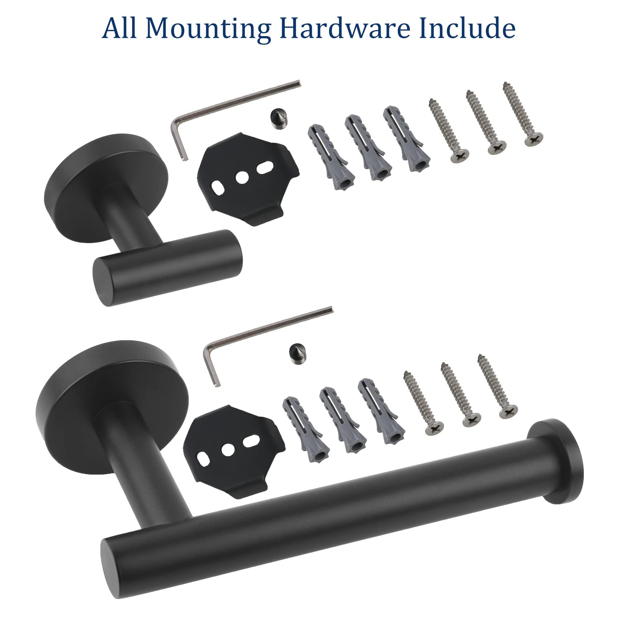 LCEZAN Matte Black Bathroom Hardware Set, Premium Stainless Steel 3-Piece Include 5 Inch Toilet Paper Holders and 2 Towel Robe Holder Hook for Bathroom, Kitchen, Washroom Wall Mount - Image 7