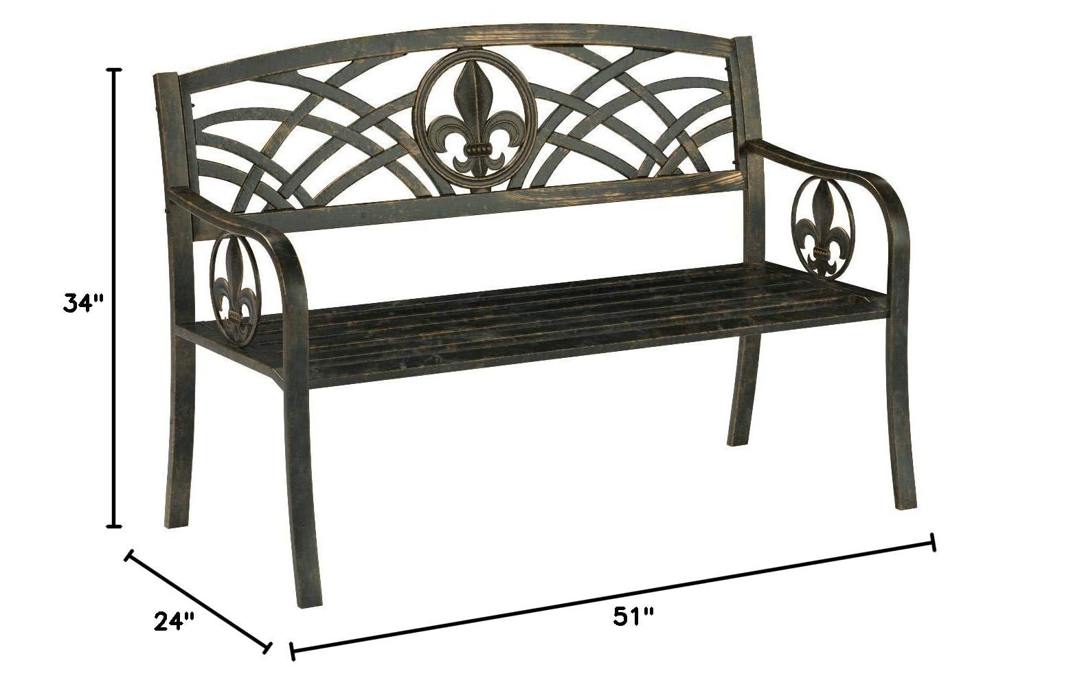 Leigh Country Fleur De Lis Metal Bench - Image 3