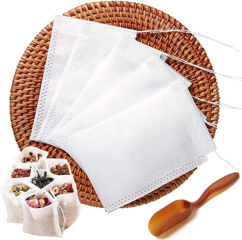200pcs Disposable Tea Bags for Loose Leaf Tea, Tea Filter Bags with Free Tea Spoon for Loose Tea Loose Leaf Tea, Coffee, Spice, Herbs (QS53)