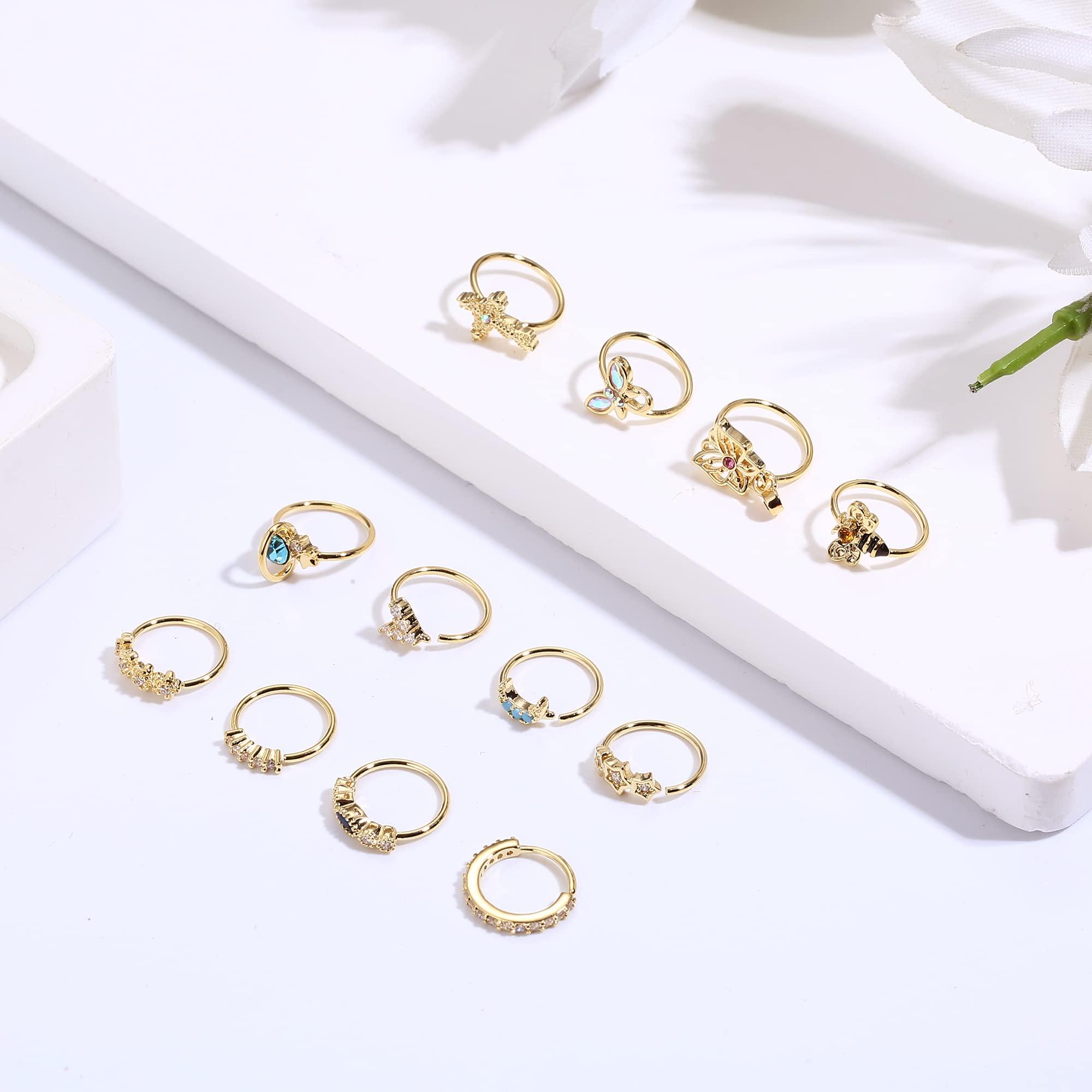 Dochais 12PCS Nose Rings Hoop 20G Nose Rings for Women Surgical Stainless Steel Nose Piercing Dangle Nose Ring Cartilage Earring Jewelry - Image 7