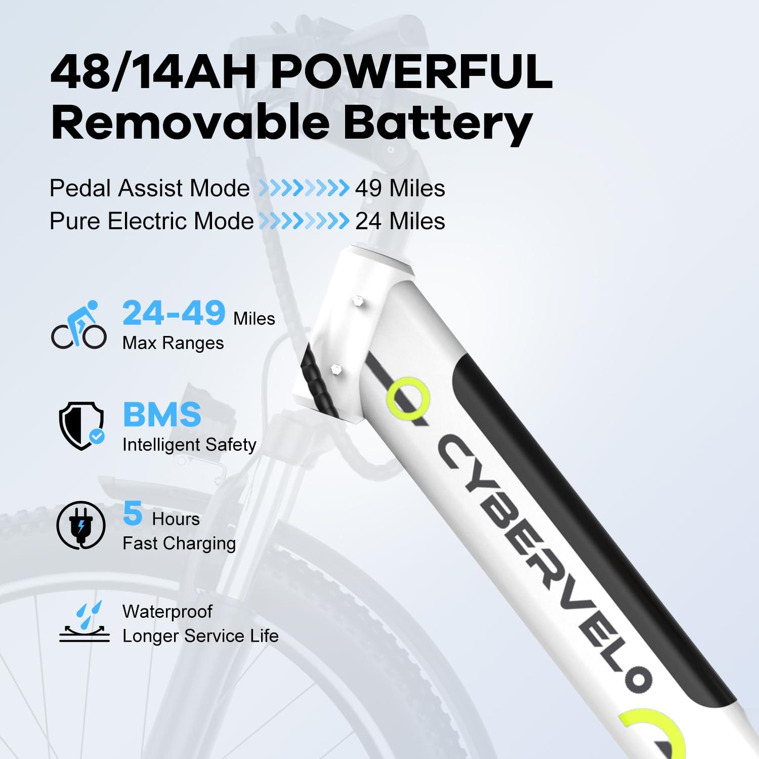 Cybervelo 1000 Peak Electric Bike for Adults,up 80 Miles Removable Battery Ebike, 26" Electric E Bike with 7-Speed,Adult Electric Bicycles for Commute Beach Snow Womens All Terrain - Image 3