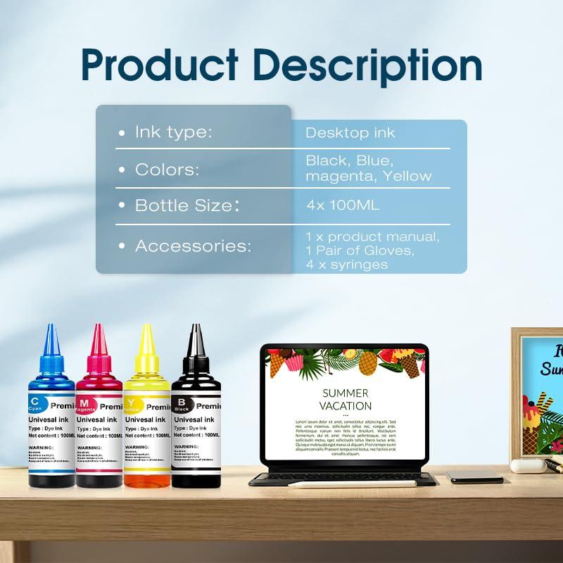 Universal Ink Refills Kit Dye Ink Refill Kit Compatible for HP Canon Epn Brother Samsung Dell Kodak Inkjet Printers Compatible Cartridges Refillable Cartridge CISS CIS System 4 Color Set - Image 4