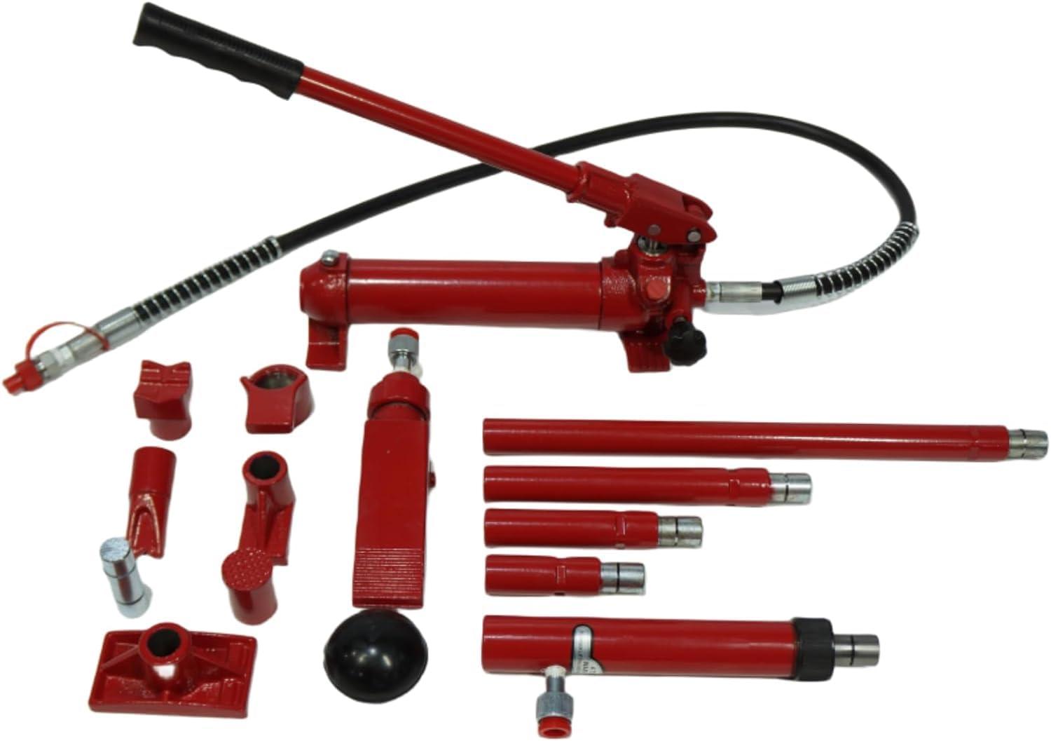 ClassyThreads 10 Ton Porta Power Kit, 20,000 lbs Capacity Portable Hydraulic Jack, 15-Pcs Hydraulic Ram Auto Body Frame Repair Kit with Storage Case, Red