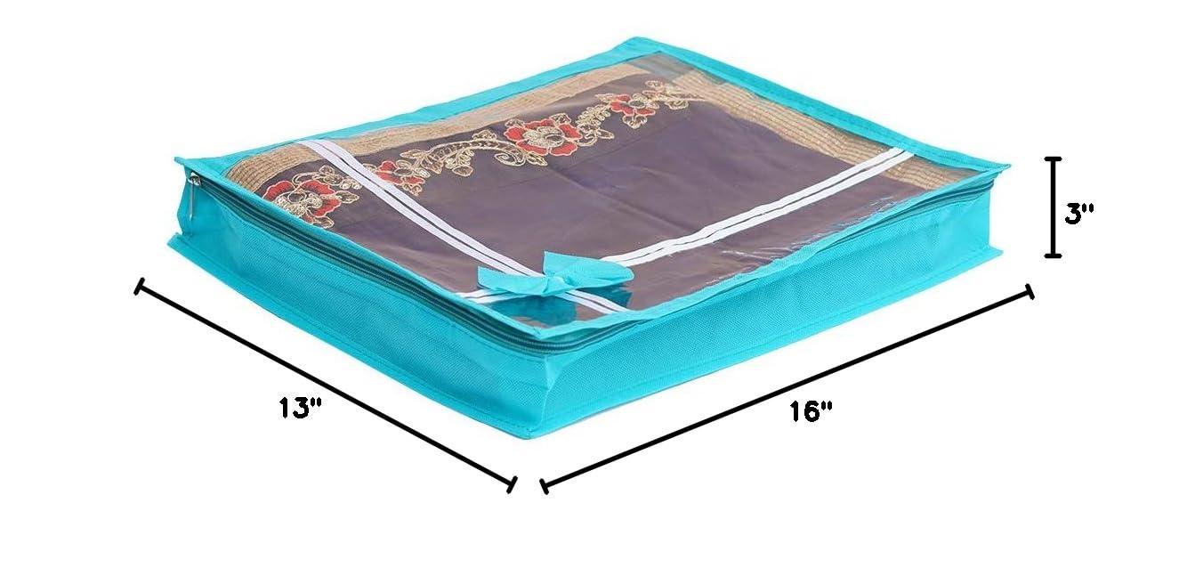 KANUSHI® Set Of 6 Pc Flower Design Transparent Saree Cover/Bag with Stainless Steel Zip Lock Combo(Large) (Light Green) - Image 2