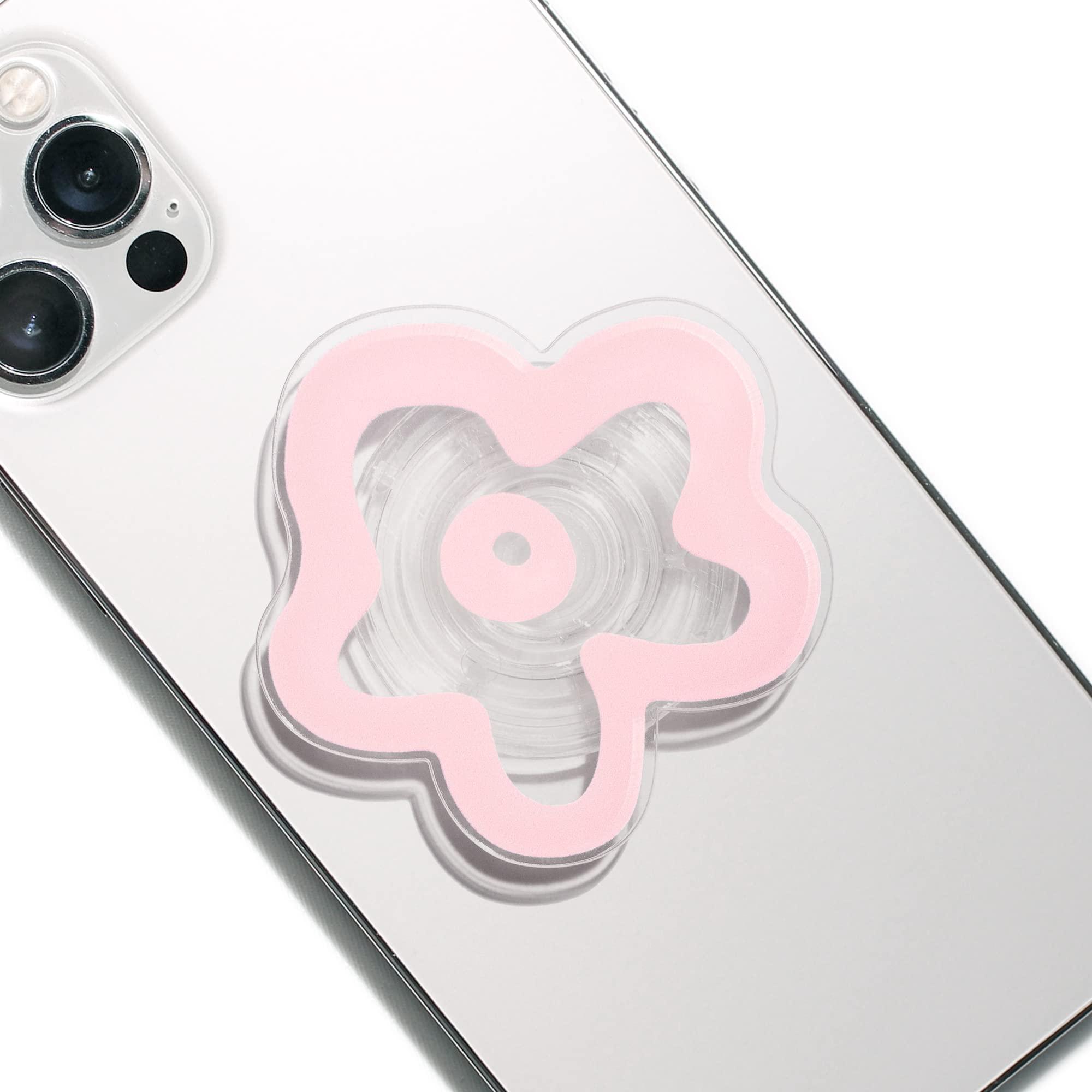 OnTheGrip Cute Transparent Daisy Flower Shape Design Mobile Phone Grip Multi Functional Collapsible Stand Holder for Smartphone Tablet Cell Phone Accessory (Pink) - Image 8