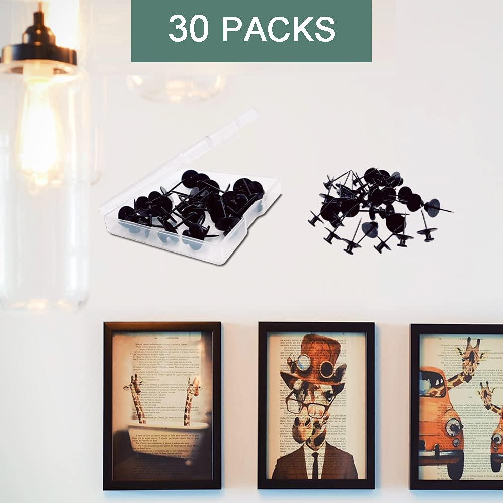 30 PCS Push Pins Picture Hangers Wall Hooks, Double Headed Thumb Tacks for Wall Hangings, Renter Friendly Decor Small Picture Frame Hangers for Drywall Cork Board Home Office Photo Decorations(Black) - Image 2