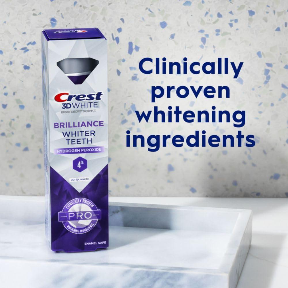 Crest 3D White Brilliance Pro Ultra White Teeth Whitening Toothpaste, 3.8 oz, Anticavity Fluoride Toothpaste, 4% Hydrogen Peroxide, Active Whitening Protection - Image 5