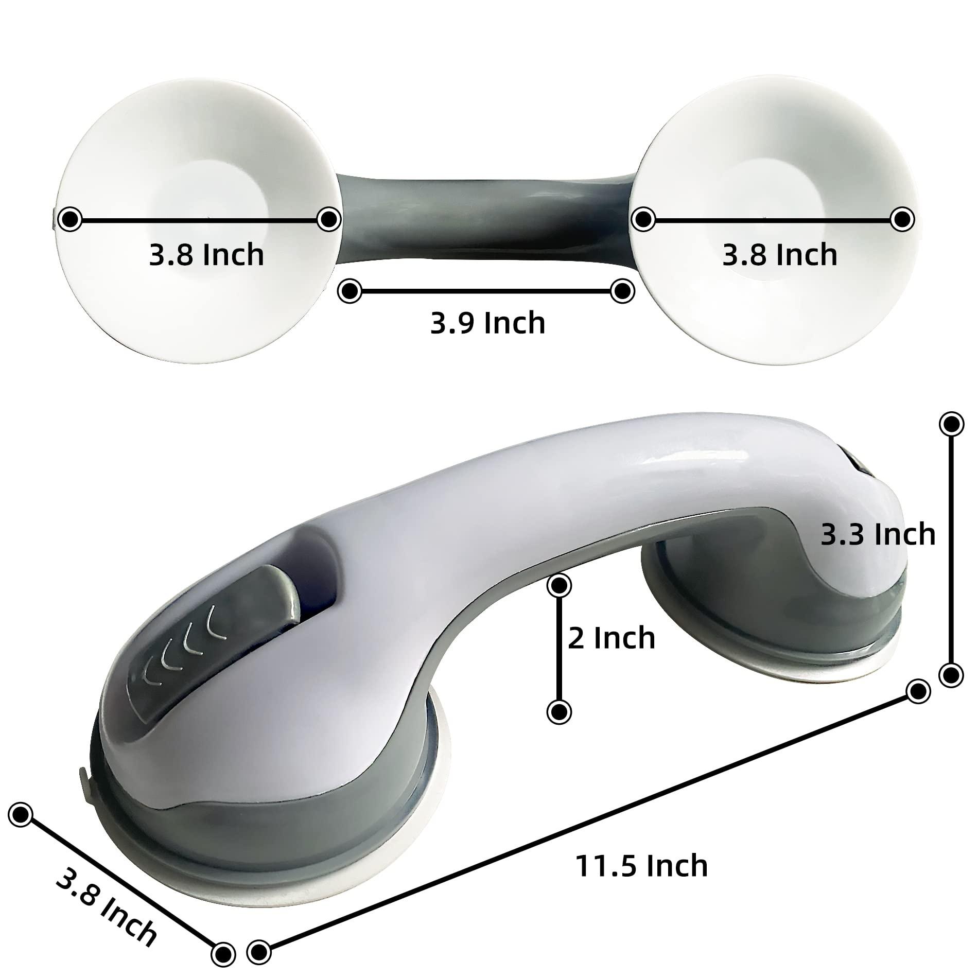 2 Pack Heavy-Duty Shower Grab Bars - Gemroom 12 Inch Grey Suction Bar Handles for Elderly, Seniors, Handicap, Safety Balance Assist Grip for Bathroom, Toilet - Anti-Slip, Shower Handles Hand Rai - Image 2