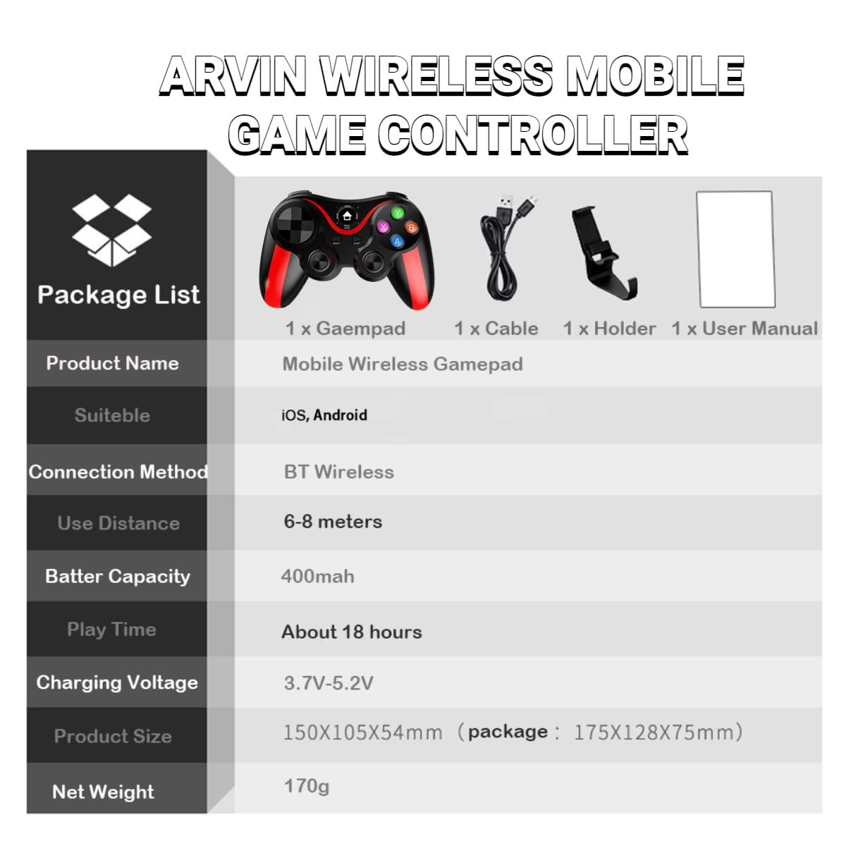 arVin Mobile Game Controller for iPhone & Android with Phone Holder, Bluetooth Gamepad Joystick for iPhone 15/14/13/12/11, iOS, iPad, Samsung Galaxy S23/S22/S21 Ultra, One Plus, Tablet, Call of Duty - Image 7