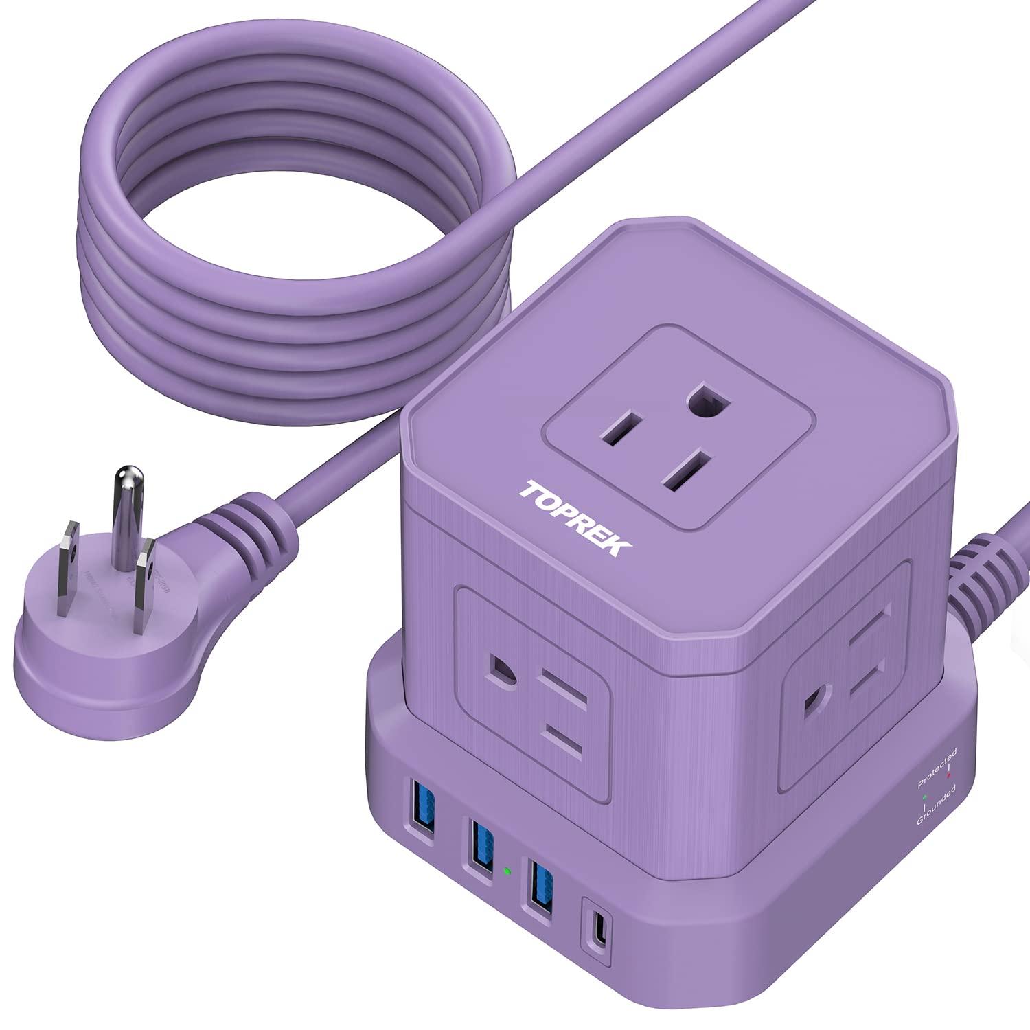 Power Strip with USB, TOPREK 10 FT Extension Cord with Flat Plug, 5 AC Outlet 4 USB, Compact Desk Charging Station for Home Office, Dorm, Hotel, Travel, 700J Surge Protection