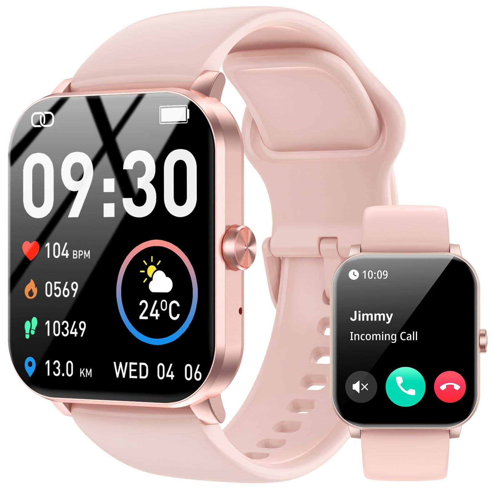 Smart Watch, 1.85" HD Smartwatch for Men Women (Answer/Make Calls), Fitness Watch with Heart Rate/Sleep/IP68 Waterproof/120+ Sports Modes, Pedometer, Android Smart Watch for Android iOS (Pink)