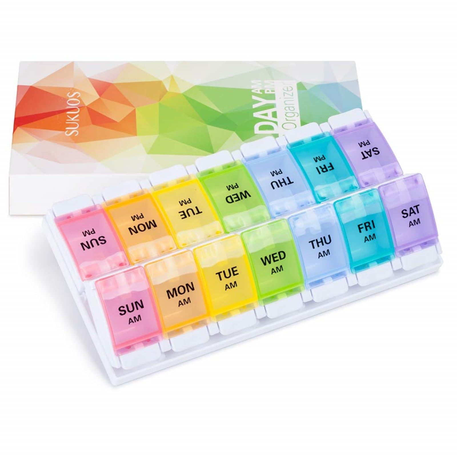 Sukuos AM PM Weekly Pill Organizer 2 Times A Day, Large Daily Pill Box Case 7 Day with Easy Push Button Design, Detachable Medicine Holder for Vitamin/Fish Oil/Supplements (Rainbow) - Image 8