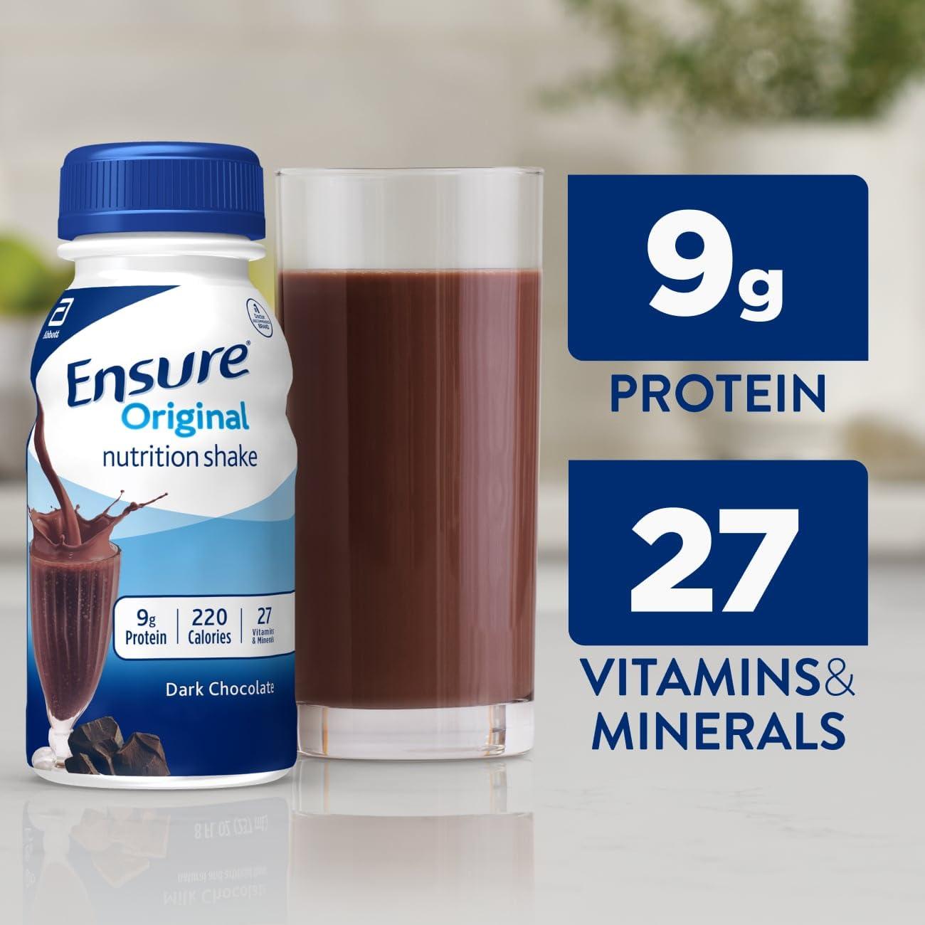 Ensure Original Dark Chocolate Nutrition Shake | Small Meal Replacement Shake | Ready To Drink | 9g Protein, 27 Vitamins and Minerals | 8 fl oz - 24 Pack - Image 3