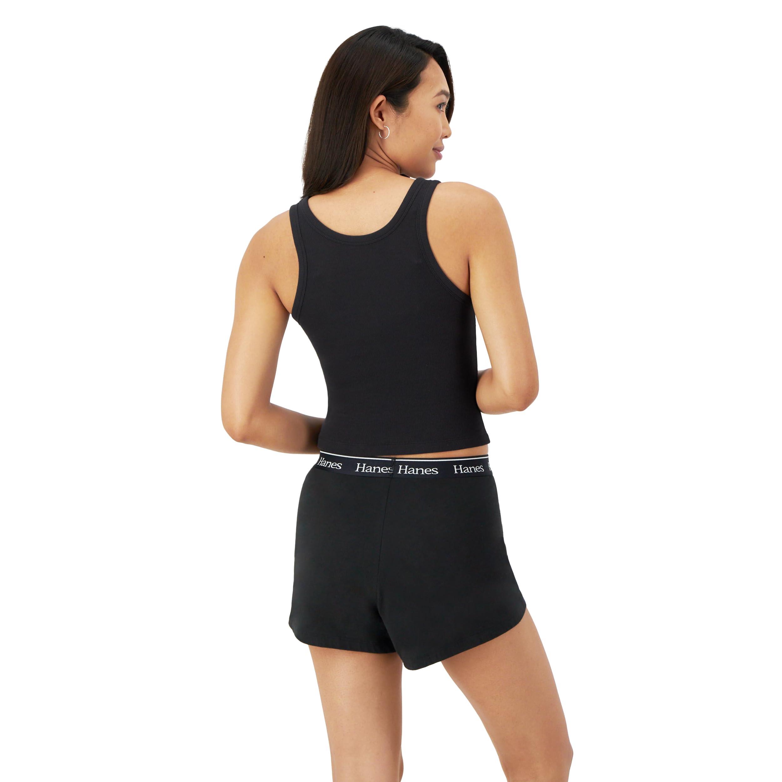 Hanes Women's Originals Comfywear Rib Crop Tank and Sleep Shorts, 2-Piece Set - Image 4