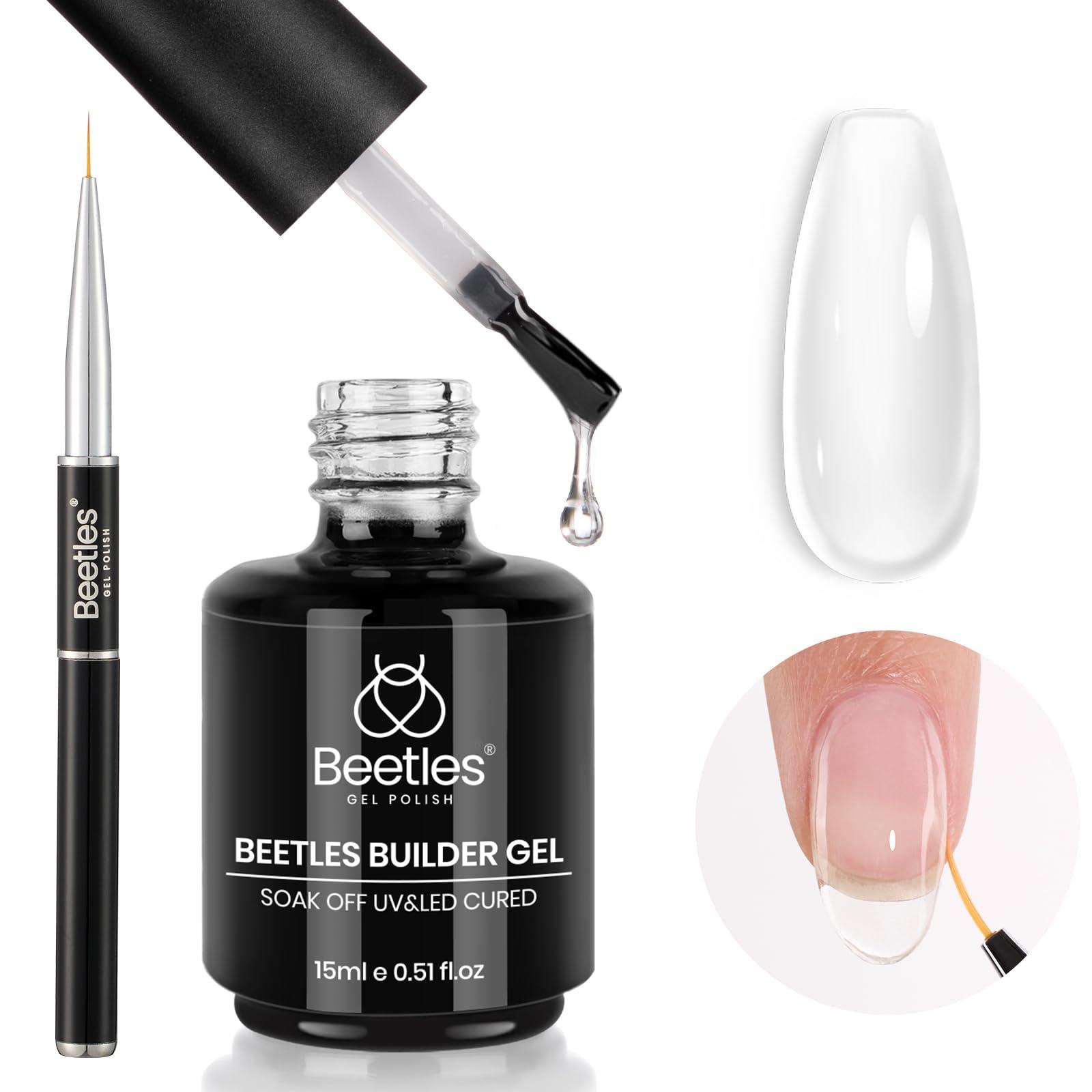 Beetles Builder Gel 7-in-1 Strengthener Gel for Nail Extensions Clear Hard Gel for Nail Strengthening Extension & Decoration Detachable Liner Nail Brush Included