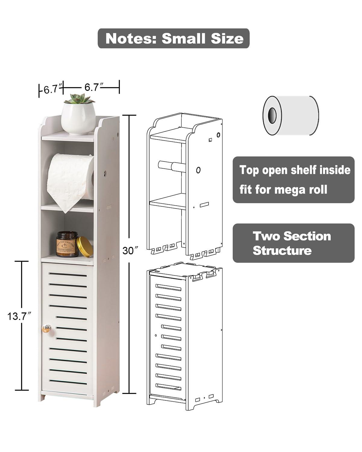 AOJEZOR Toilet Paper Holder Stand: Bathroom Storage Cabinet Beside Toilet for Small Space Bathroom with Toilet Roll Holder - White - Image 2