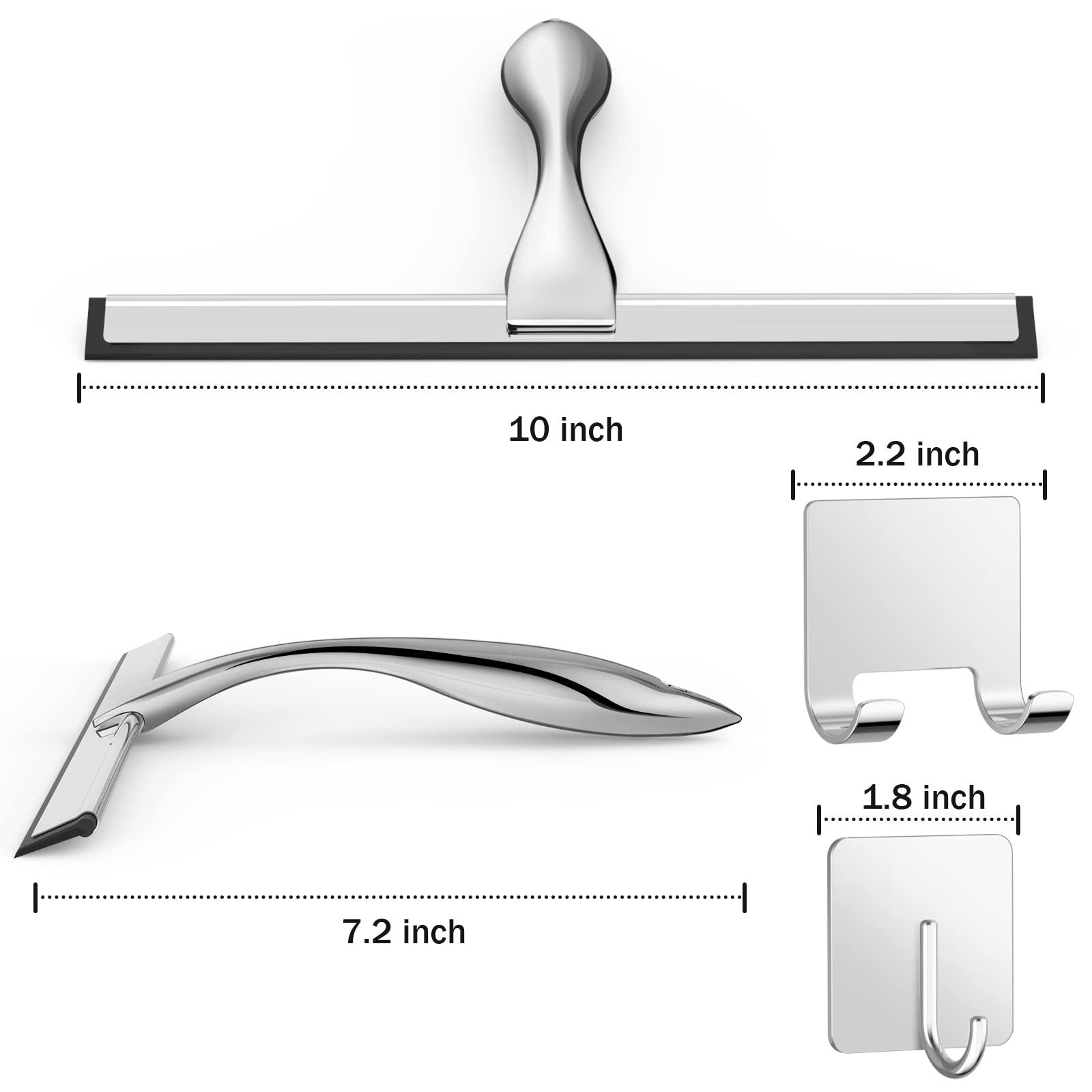 All-Purpose Stainless Steel Shower Squeegee for Shower Glass Door with 2 Adhesive Hooks, Bathroom Cleaner Tool Household Window Mirror Squeegee , Cleaning Tile Wall, Car, 10 Inch Silver - Image 3