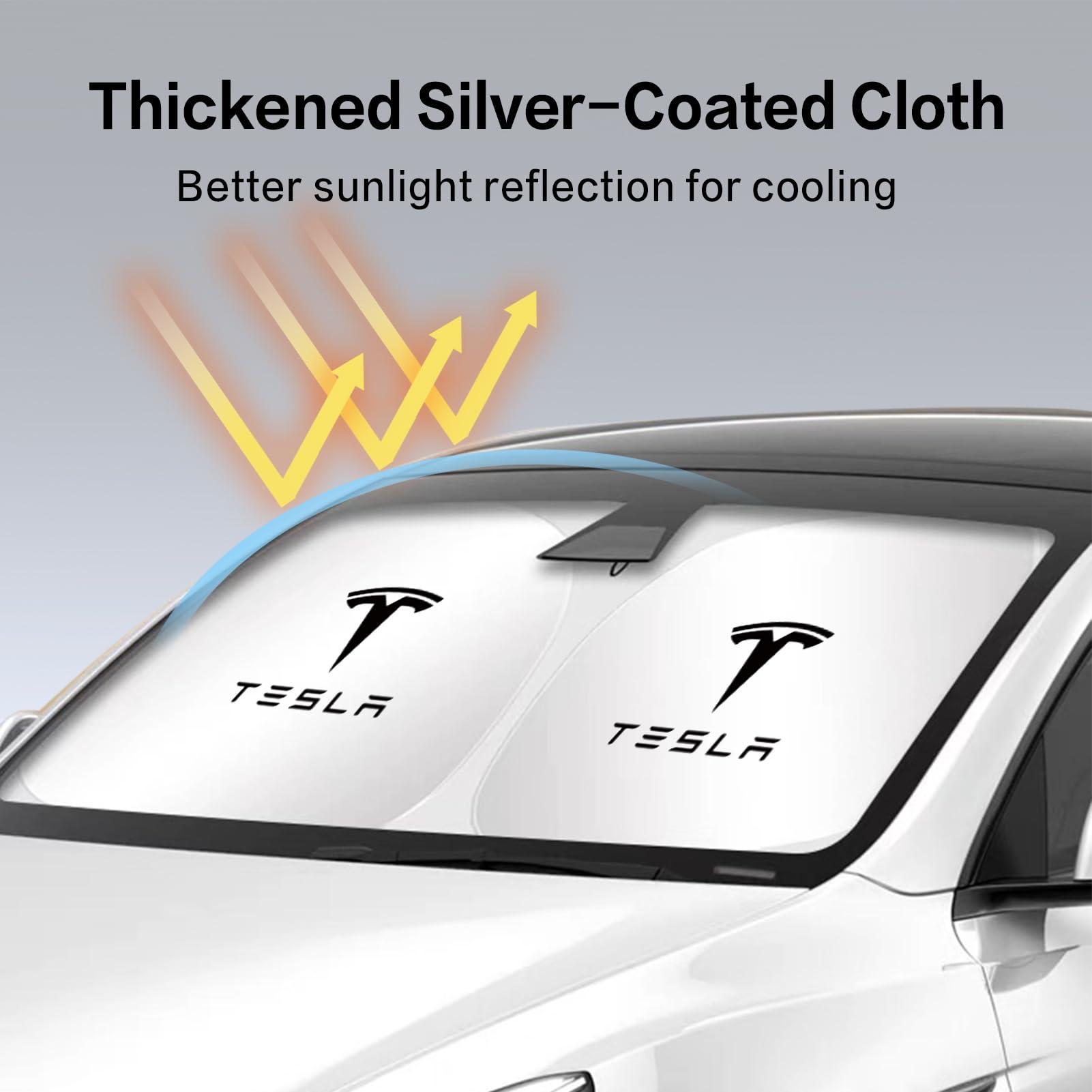 300T Sunshade for Tesla Model Y Model 3, Car Accessories 2025 for Tesla, Front Window Sunshade with Organizer Bag, Gifts for Tesla Owners (Black) - Image 5