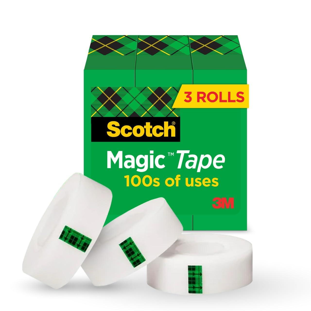 Scotch Magic Tape, 3 Rolls, Numerous Applications, Invisible, Engineered for Repairing, 3/4 x 1000 Inches, Boxed