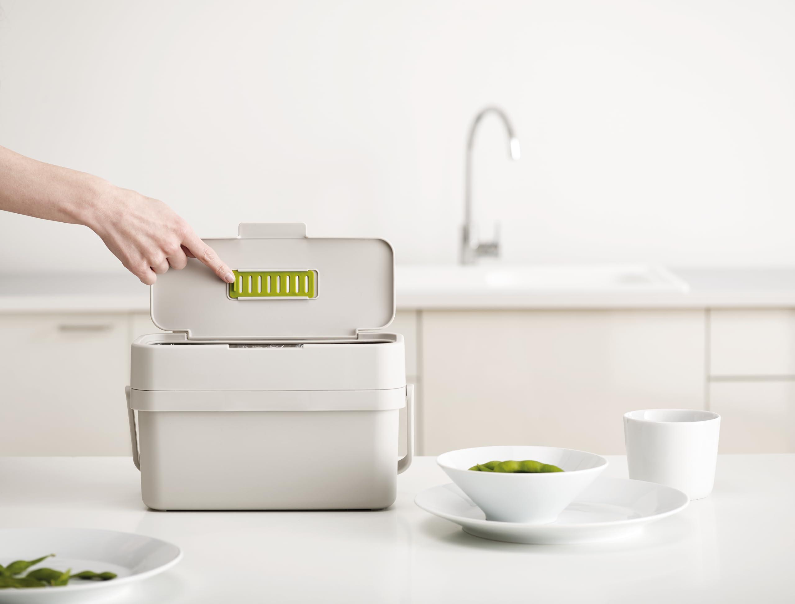Joseph Joseph Compo 4 Easy-Fill Compost Bin Food Waste Caddy with Adjustable Air Vent, 1 gallon / 4 liters, Stone - Image 2