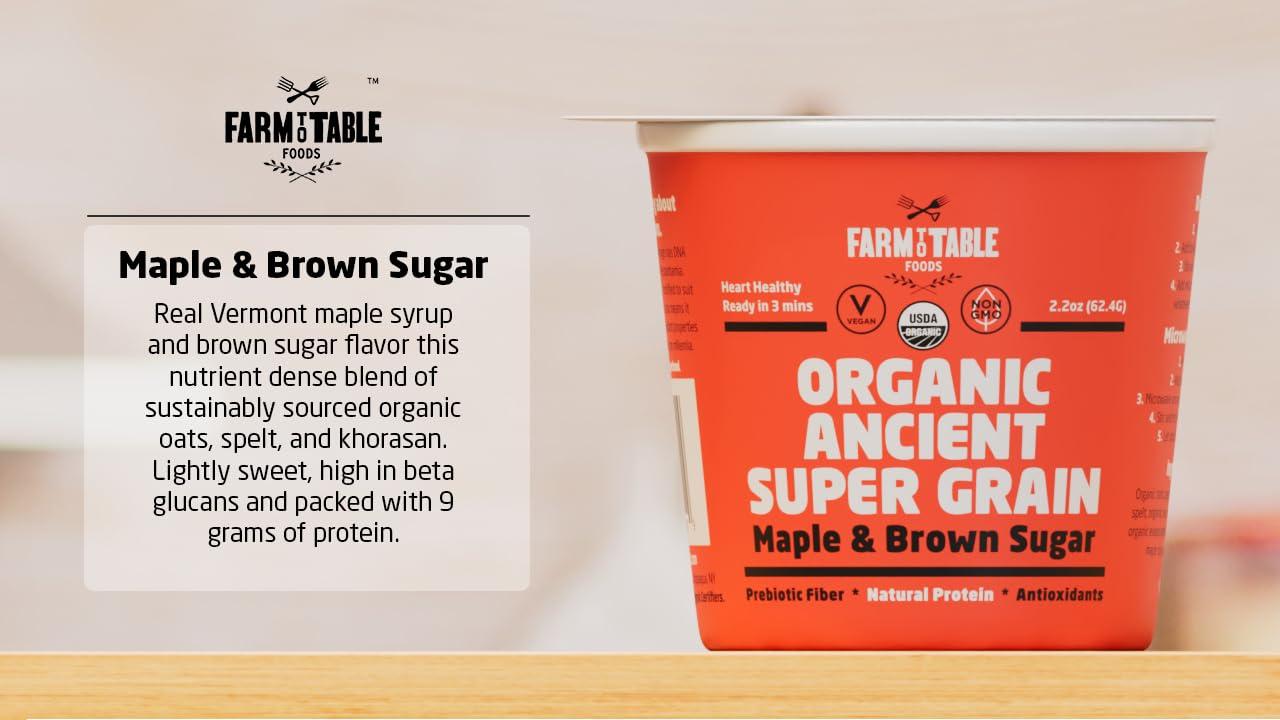 Farm to Table Foods Organic Ancient Super Grain Oatmeal Individual Serving Cups, Variety Pack - High Protein, Non-GMO, 12 Pack (2.2 oz. Cups) - Image 7