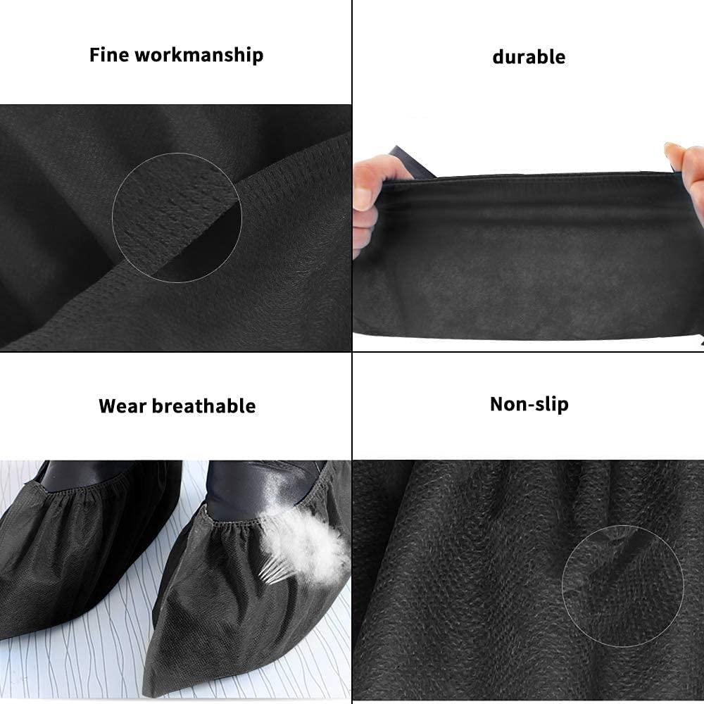 XIAOWEI Black Shoe Covers - 100 Pack (50 Pairs) Disposable Boot and Booties | One Size Fits Most Durable 35 GSM Non Woven Material (Black) - Image 2
