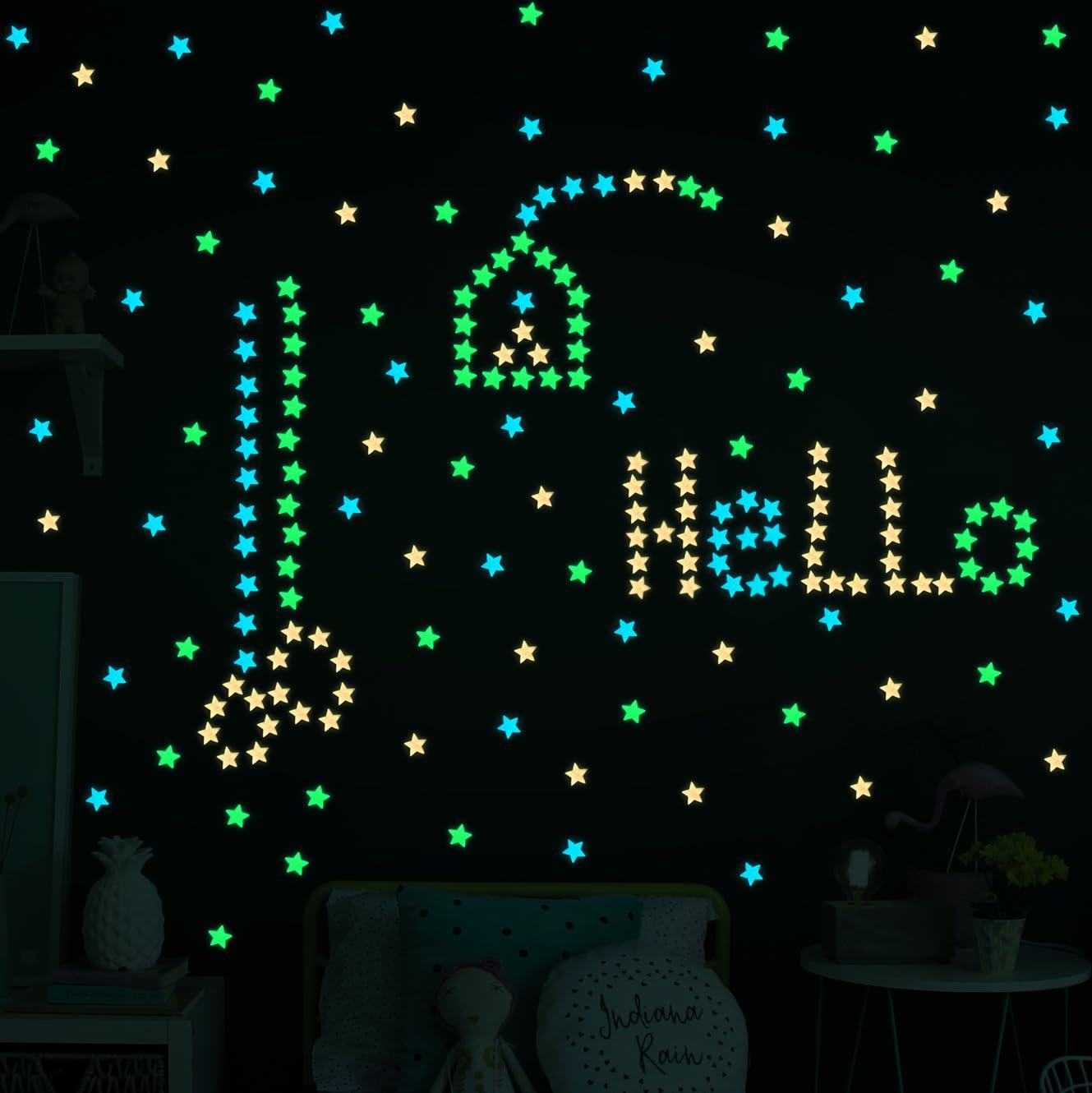 AM AMAONM 100 Pcs Colorful Glow in The Dark Luminous Stars Fluorescent Noctilucent Plastic Wall Stickers Murals Decals for Home Art Decor Ceiling Wall Decorate Kids Babys Bedroom Room Decorations - Image 2