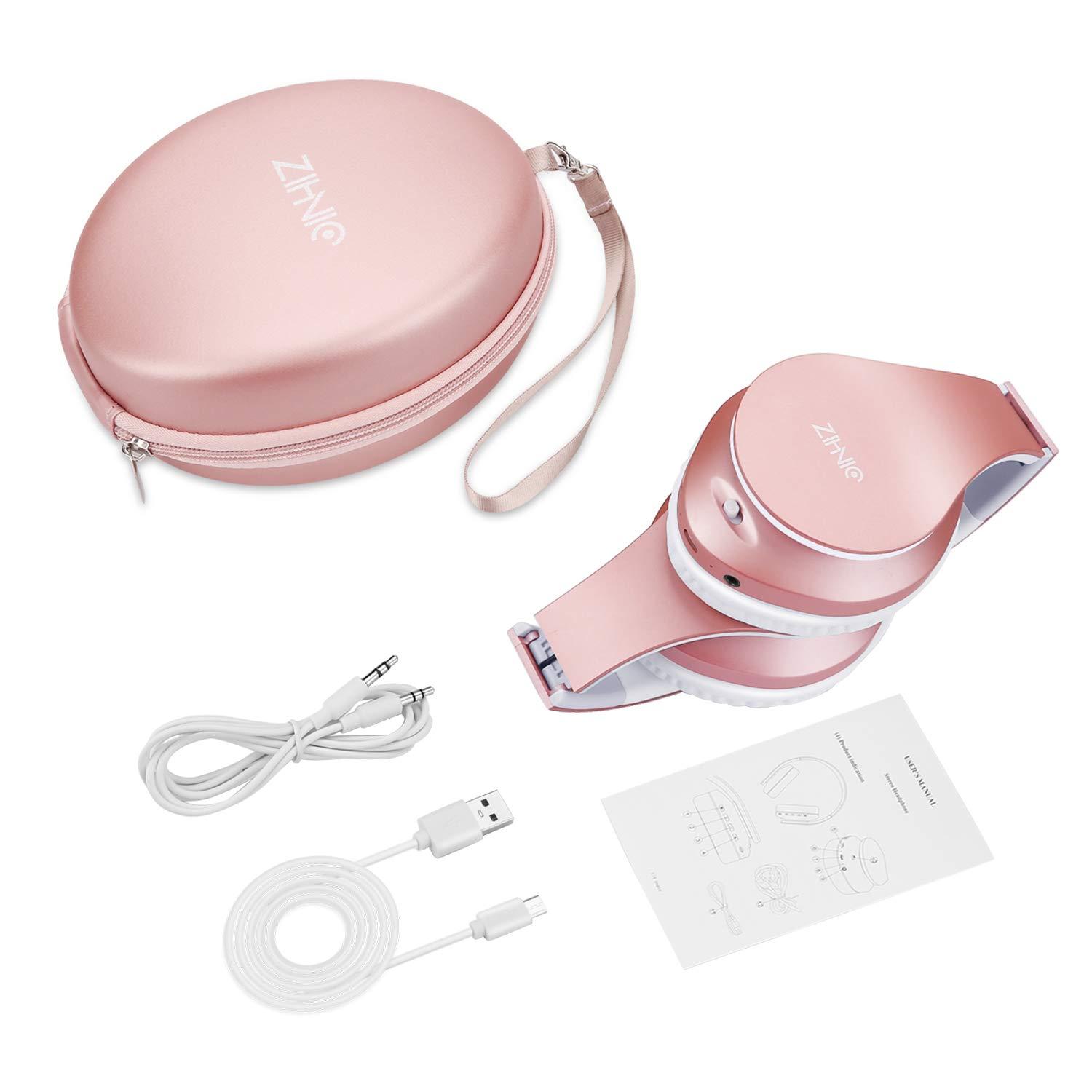ZIHNIC Bluetooth Headphones Over-Ear, Foldable Wireless and Wired Stereo Headset Micro SD/TF, FM for Cell Phone,PC,Soft Earmuffs &Light Weight for Prolonged Wearing(Rose Gold) - Image 7