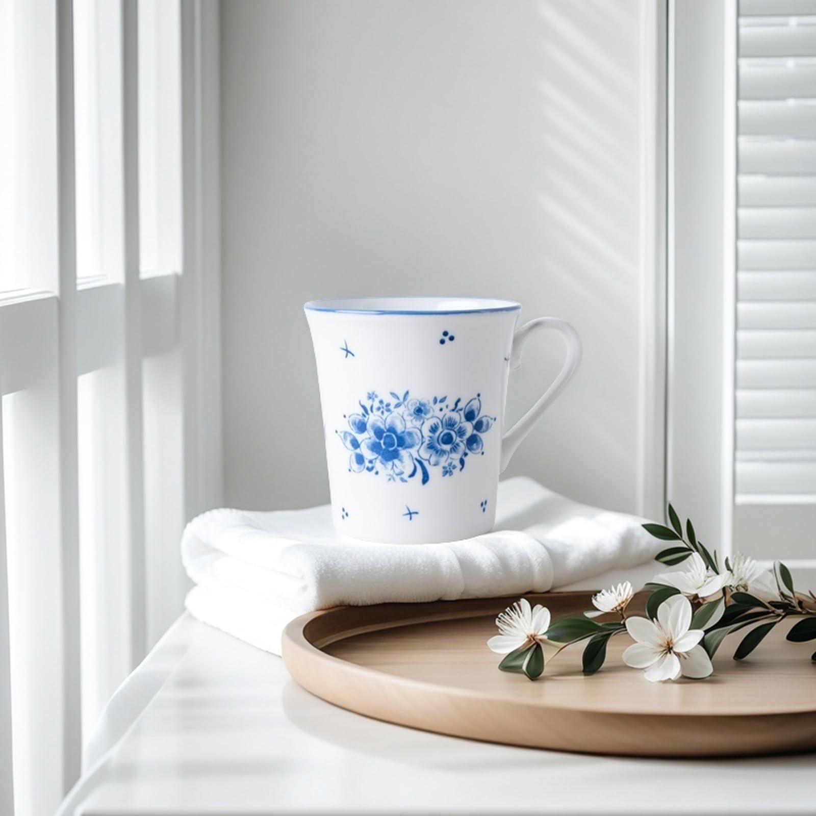 Blue and White Porcelain Mug,Chinese Hand-Painted Ceramic Coffee Mug,Vintage Style Tea Cup,Traditional Floral Design,12 OZ Small Ceramic Cup,Microwave & Dishwasher Safe - Image 6