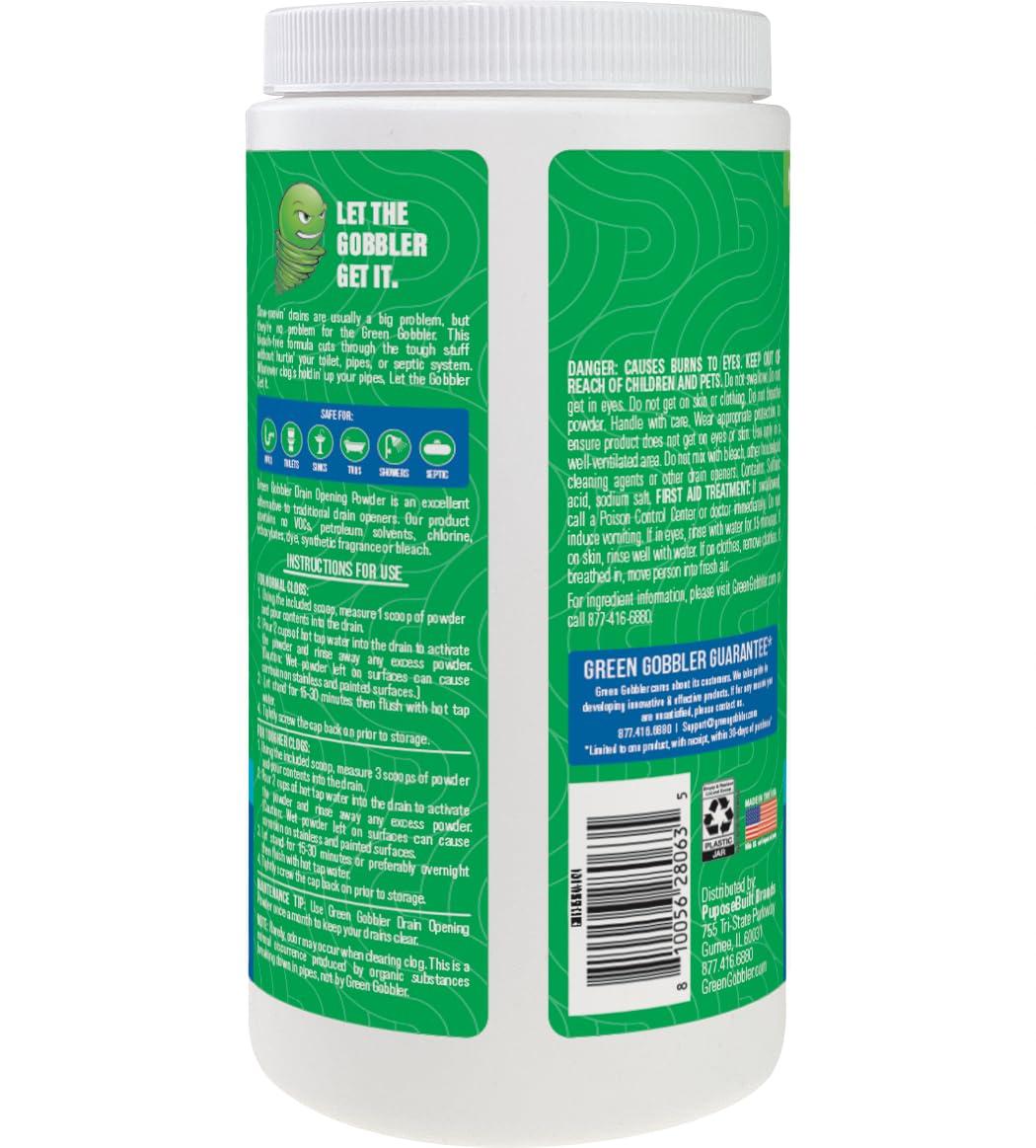 Green Gobbler Drain Clog Remover & Drain Cleaner Powder, 20+ Treatments, Maintenance Breaks Down Grease, Paper, Fat & Oil, Septic Safe - Image 2