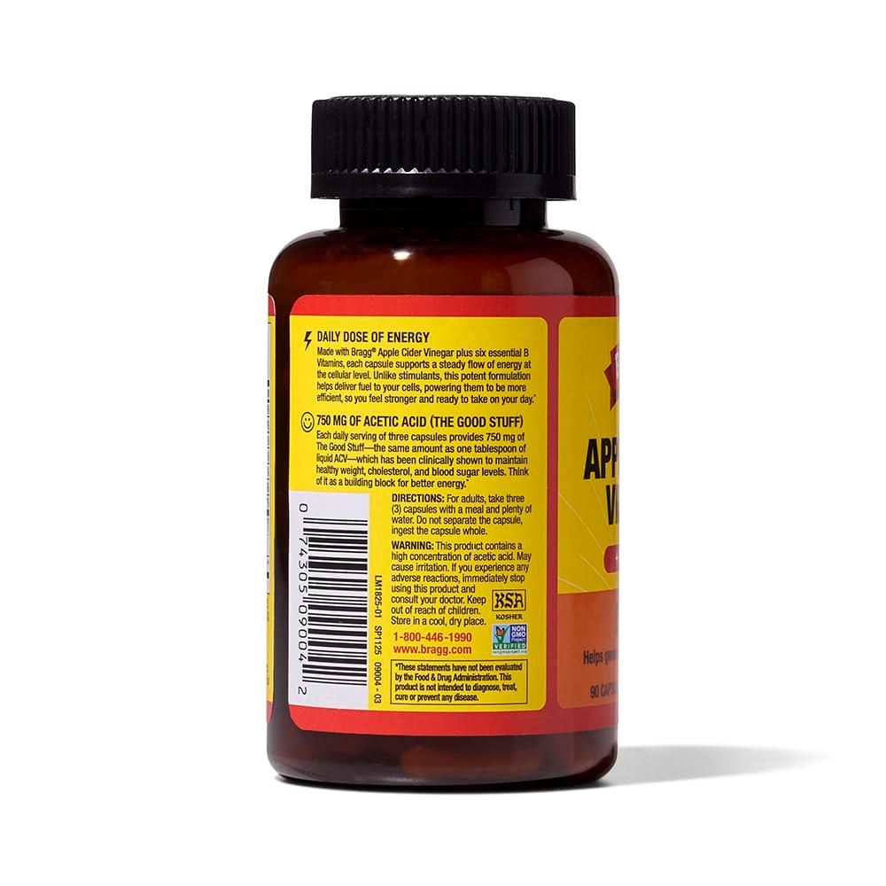 Bragg Energy Apple Cider Vinegar Capsules with B-12 Vitamins - 90 Capsules - Weight Management - Non-GMO, Vegan, Gluten Free, No Sugar - Helps Generate Energy at Cellular Level for Men and Women - Image 9